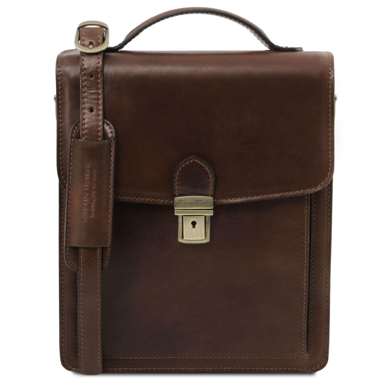 David - Sac bandoulière en cuir pour homme - Grand modèle - Marron foncé (TL141424)