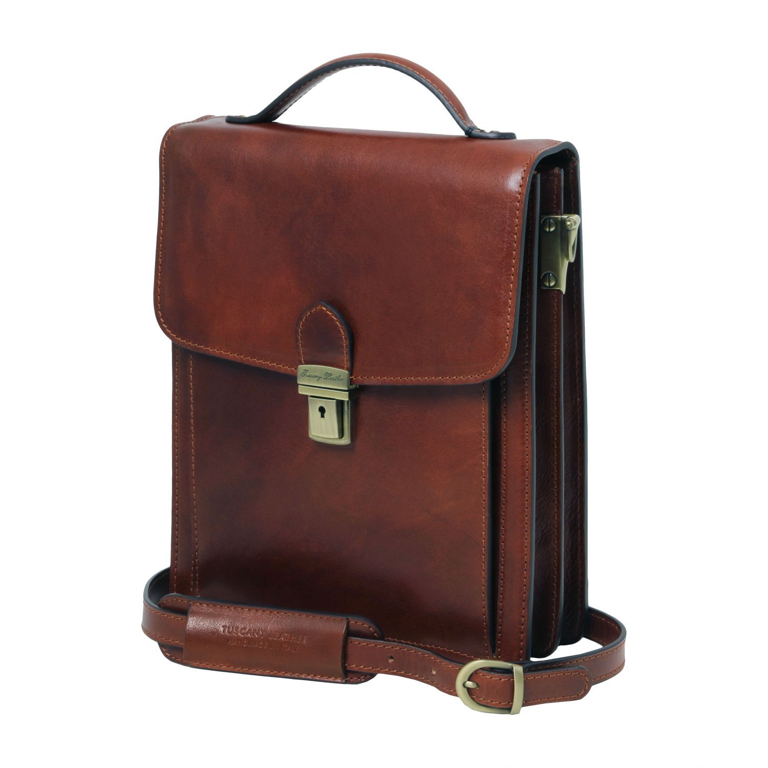 David - Sac bandoulière en cuir pour homme - Grand modèle - Marron foncé (TL141424)