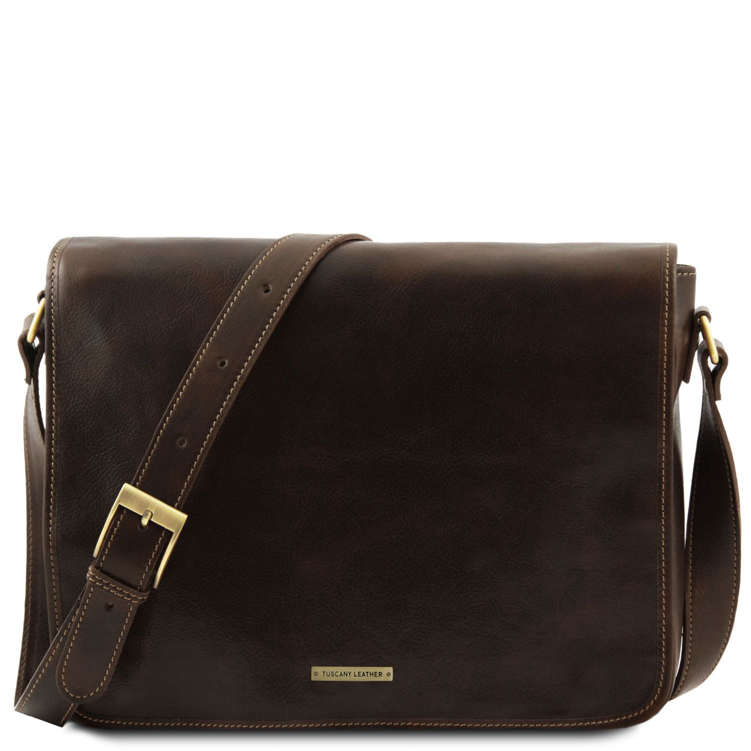 Messenger double - Besace en cuir - Marron foncé (TL90475)