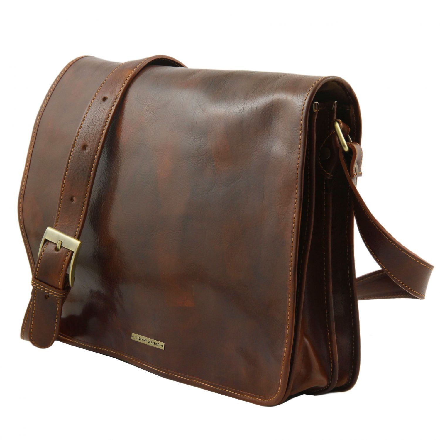 Messenger double - Besace en cuir - Marron foncé (TL90475)