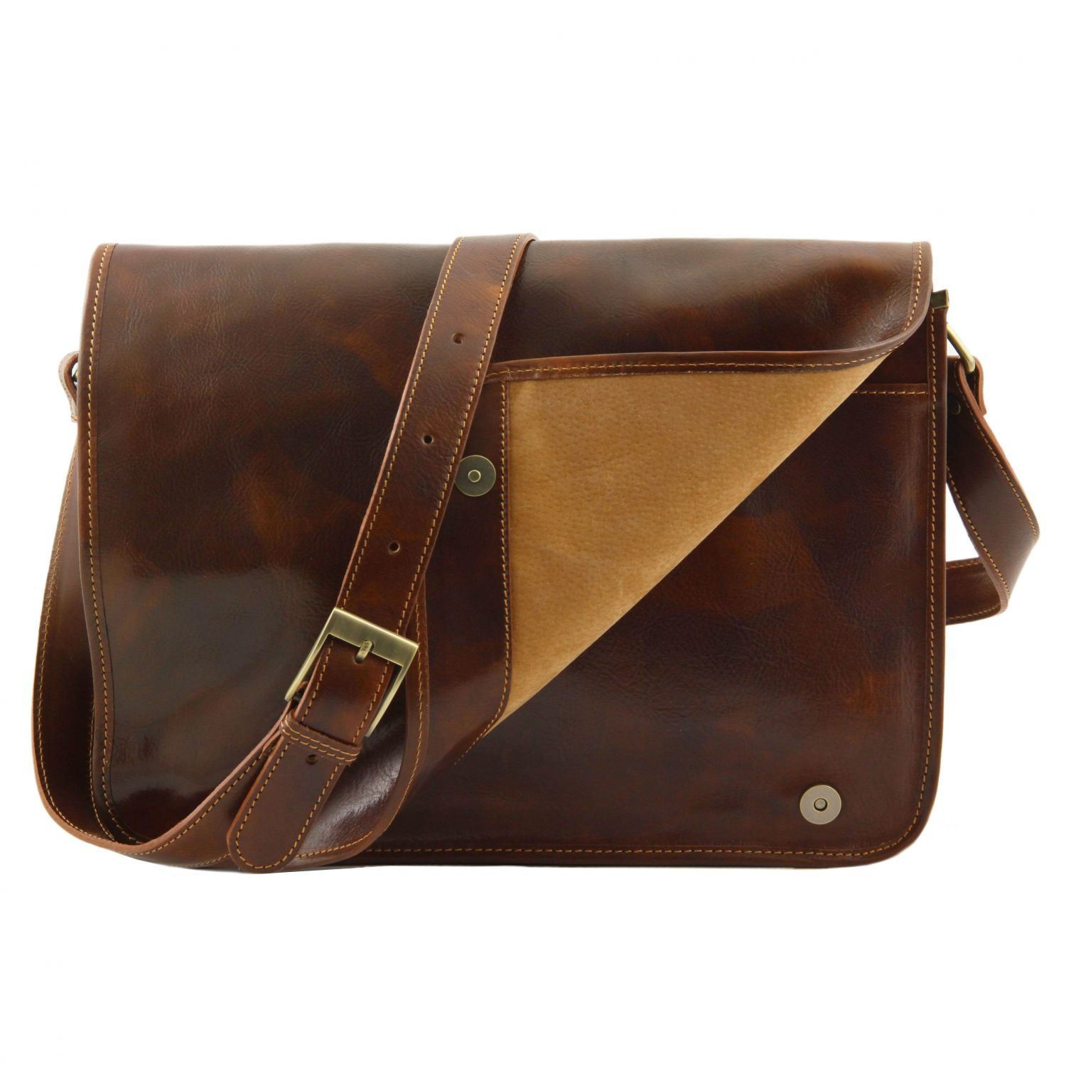 Messenger double - Besace en cuir - Marron foncé (TL90475)