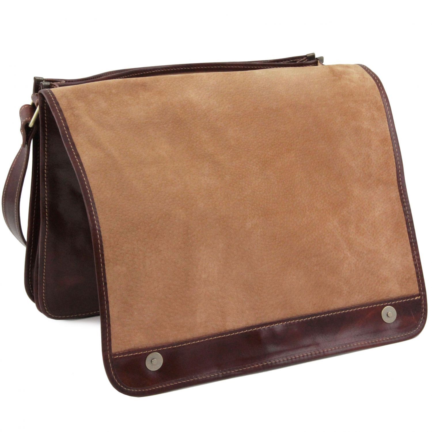 Messenger double - Besace en cuir - Marron foncé (TL90475)