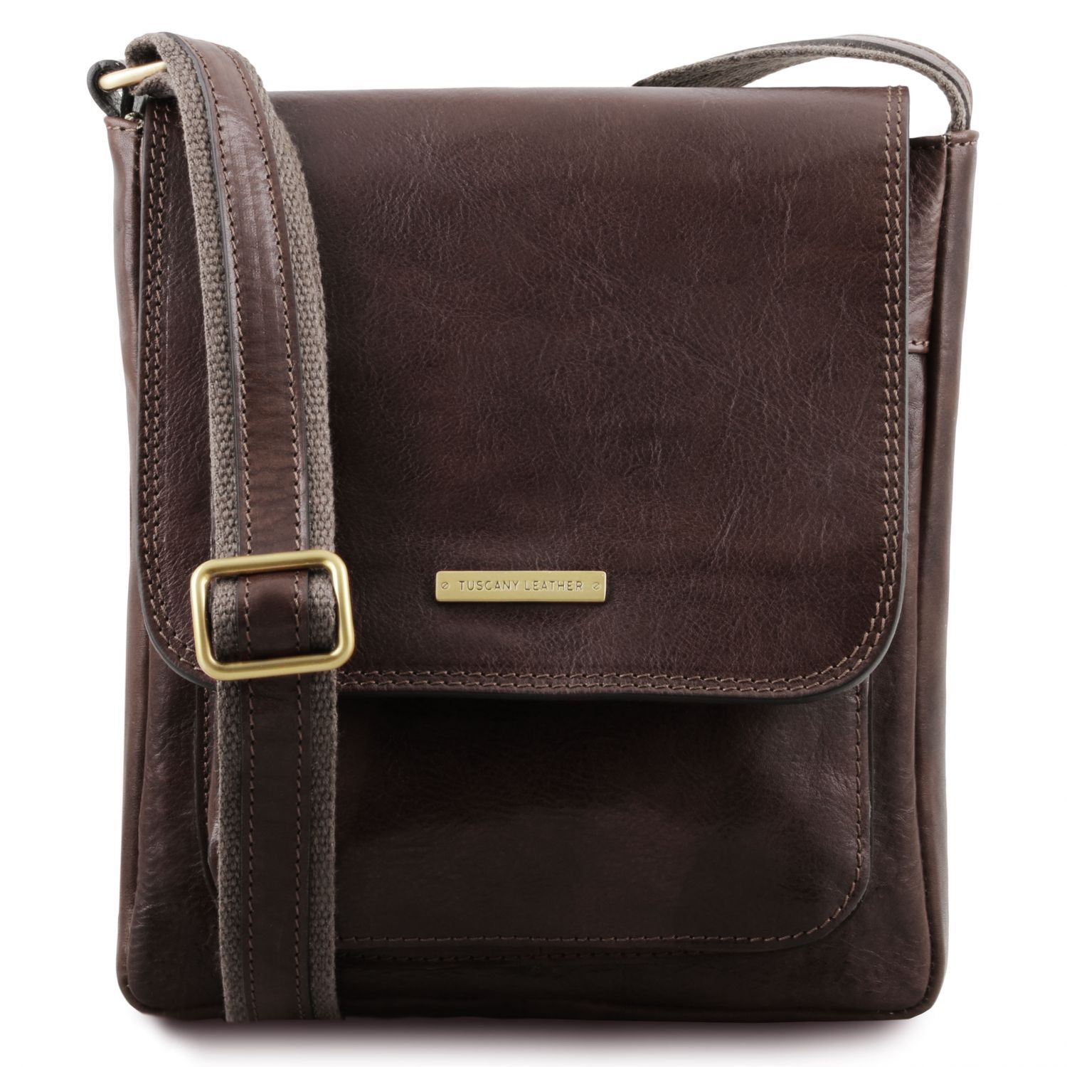 Jimmy - Sac pour homme en cuir avec poche frontale - Marron foncé (TL141407)