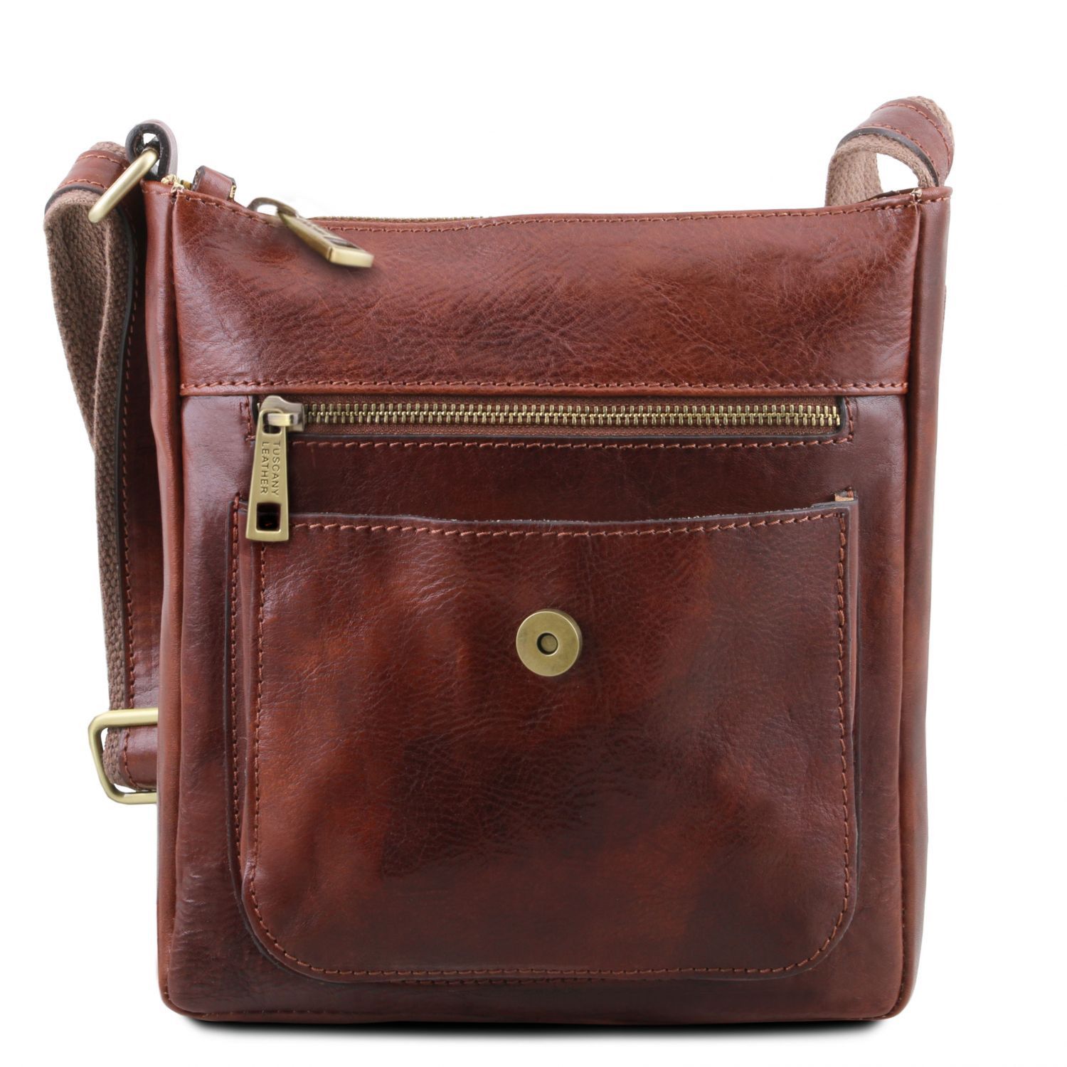 Jimmy - Sac pour homme en cuir avec poche frontale - Marron foncé (TL141407)