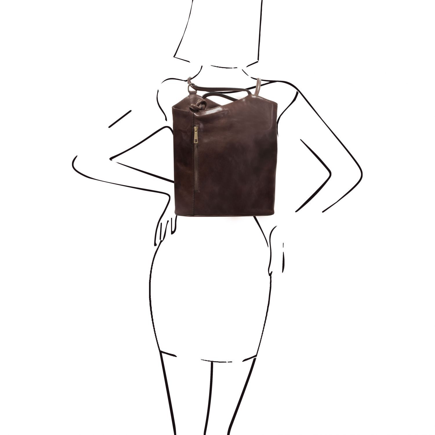 Patty - Sac en cuir convertible en sac à dos - Marron foncé (TL141497)