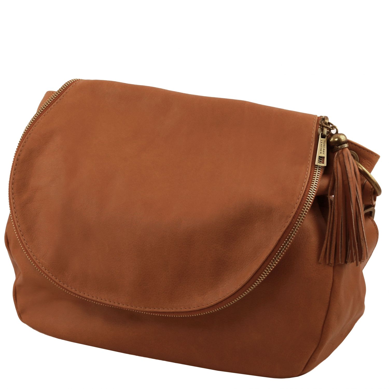 TL Bag - Sac bandoulière besace en cuir souple avec pompon - Cannelle (TL141110)