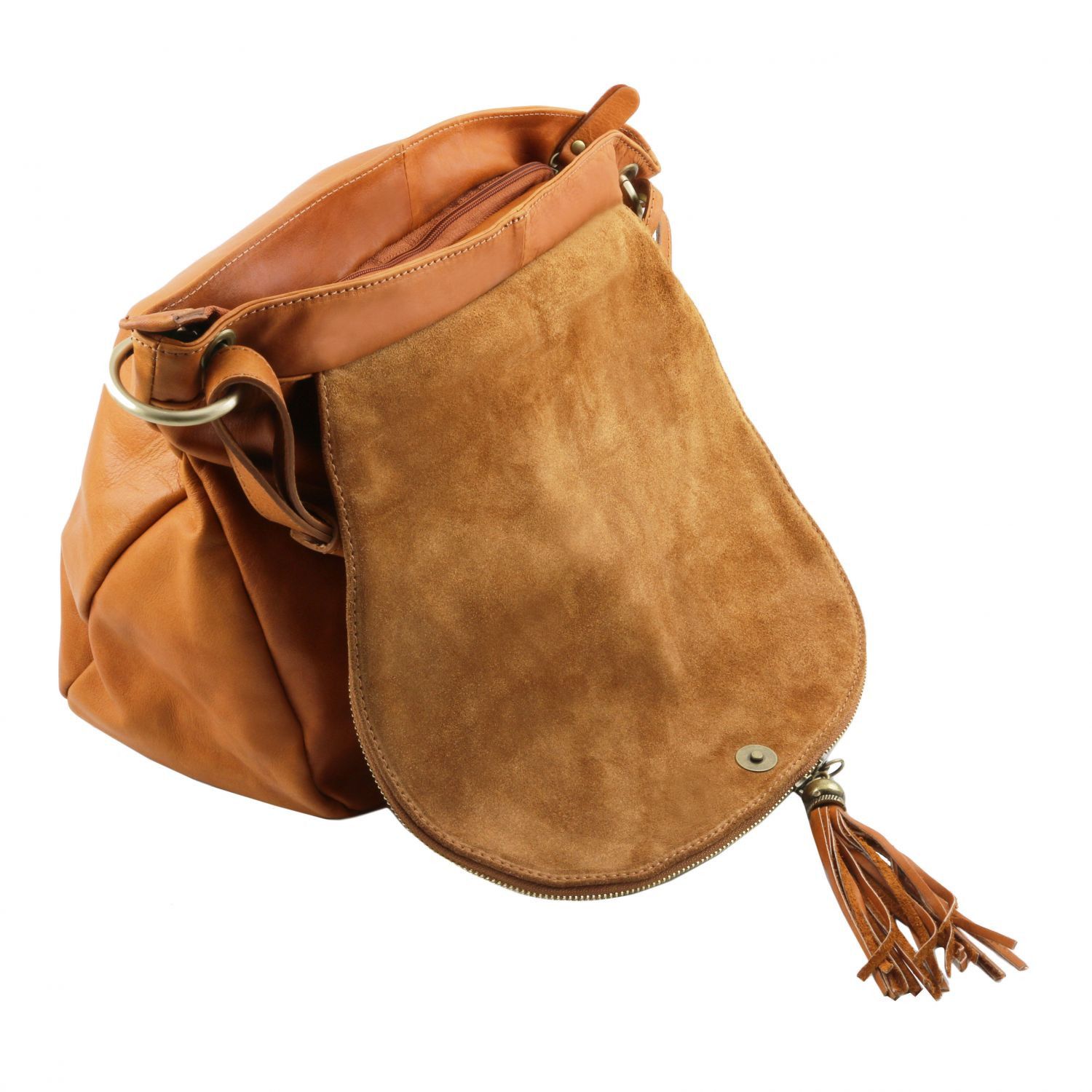 TL Bag - Sac bandoulière besace en cuir souple avec pompon - Cannelle (TL141110)