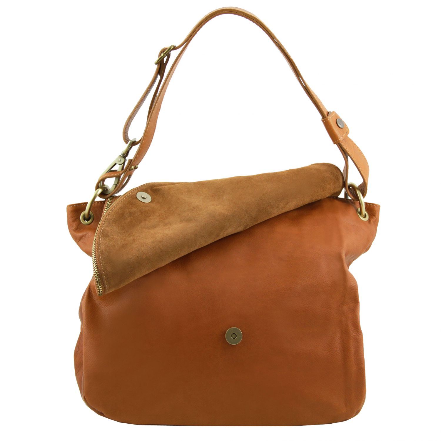 TL Bag - Sac bandoulière besace en cuir souple avec pompon - Cannelle (TL141110)