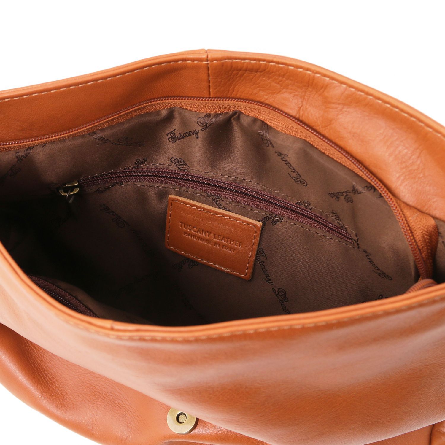 TL Bag - Sac bandoulière besace en cuir souple avec pompon - Cognac (TL141110)