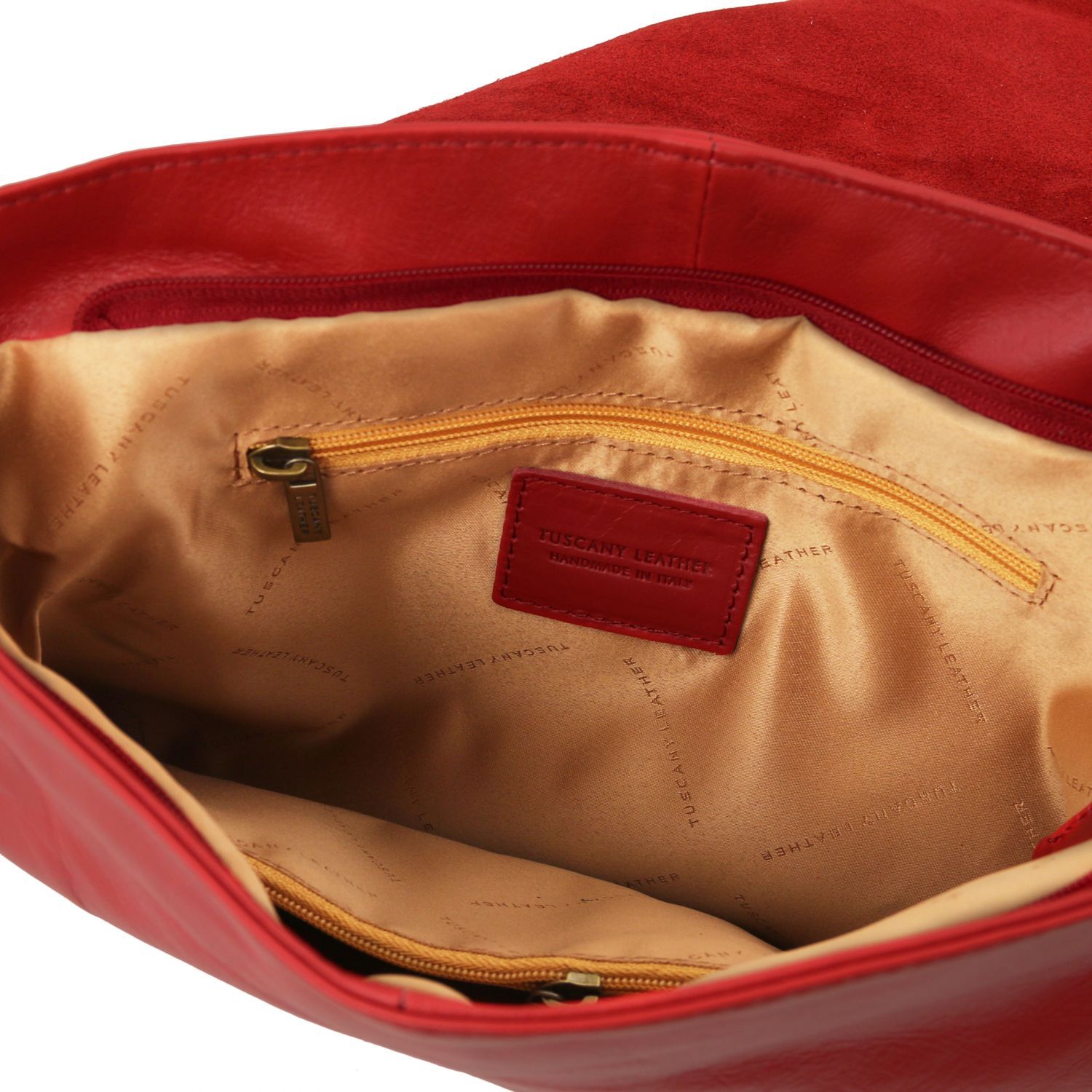TL Bag - Sac bandoulière besace en cuir souple avec pompon - Rouge (TL141110)