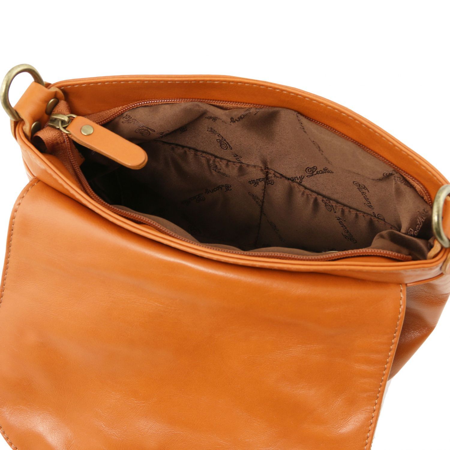 TL Bag - Sac bandoulière besace en cuir souple avec pompon - Cognac (TL141223)