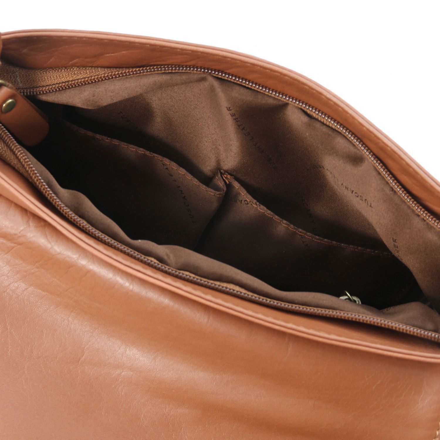 TL Bag - Sac bandoulière besace en cuir souple avec pompon - Cannelle (TL141223)