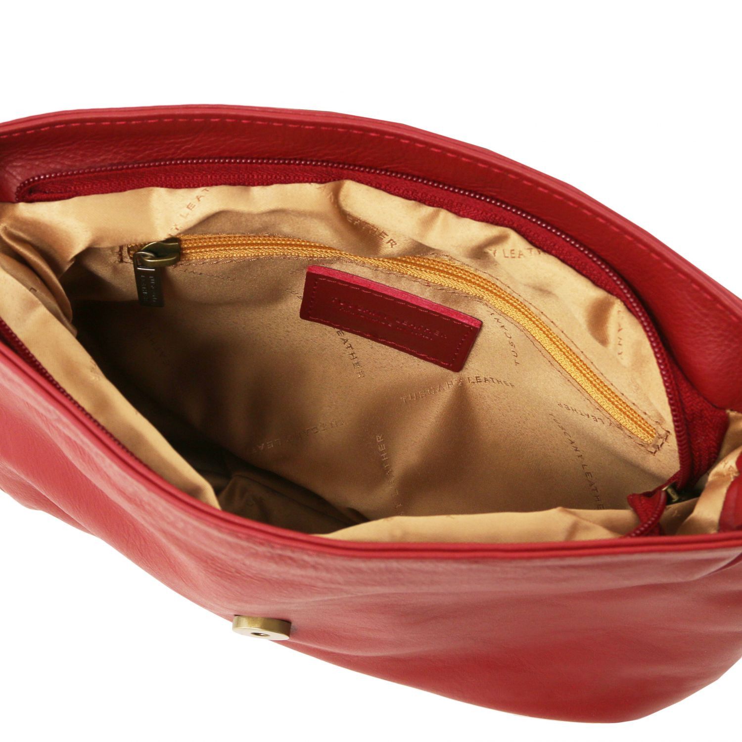 TL Bag - Sac bandoulière besace en cuir souple avec pompon - Rouge (TL141223)