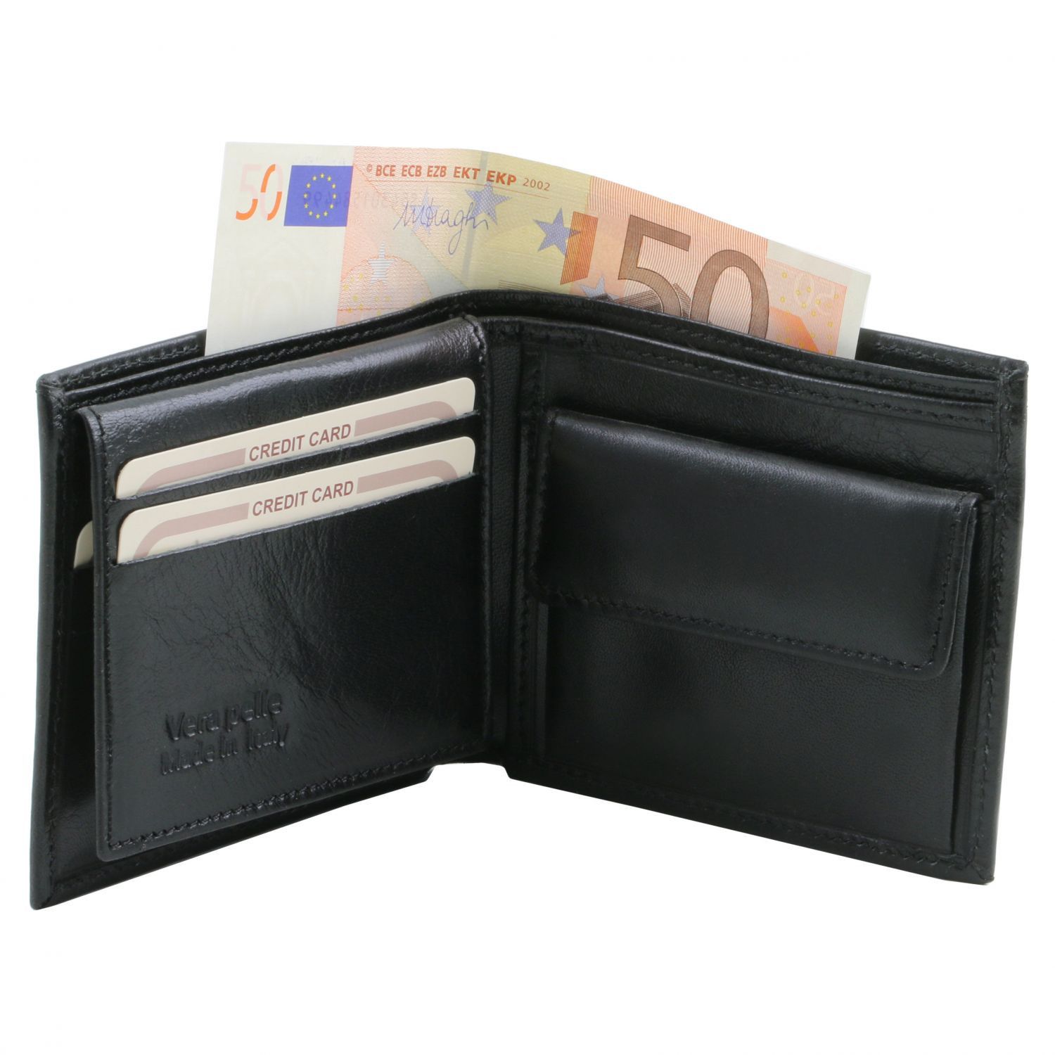 Elégant portefeuille en cuir pour homme avec 3 volets et porte monnaie - Noir (TL141377)