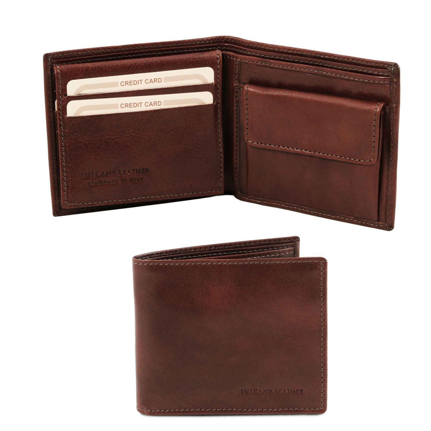 Elégant portefeuille en cuir pour homme avec 3 volets et porte monnaie - Marron foncé (TL141377)