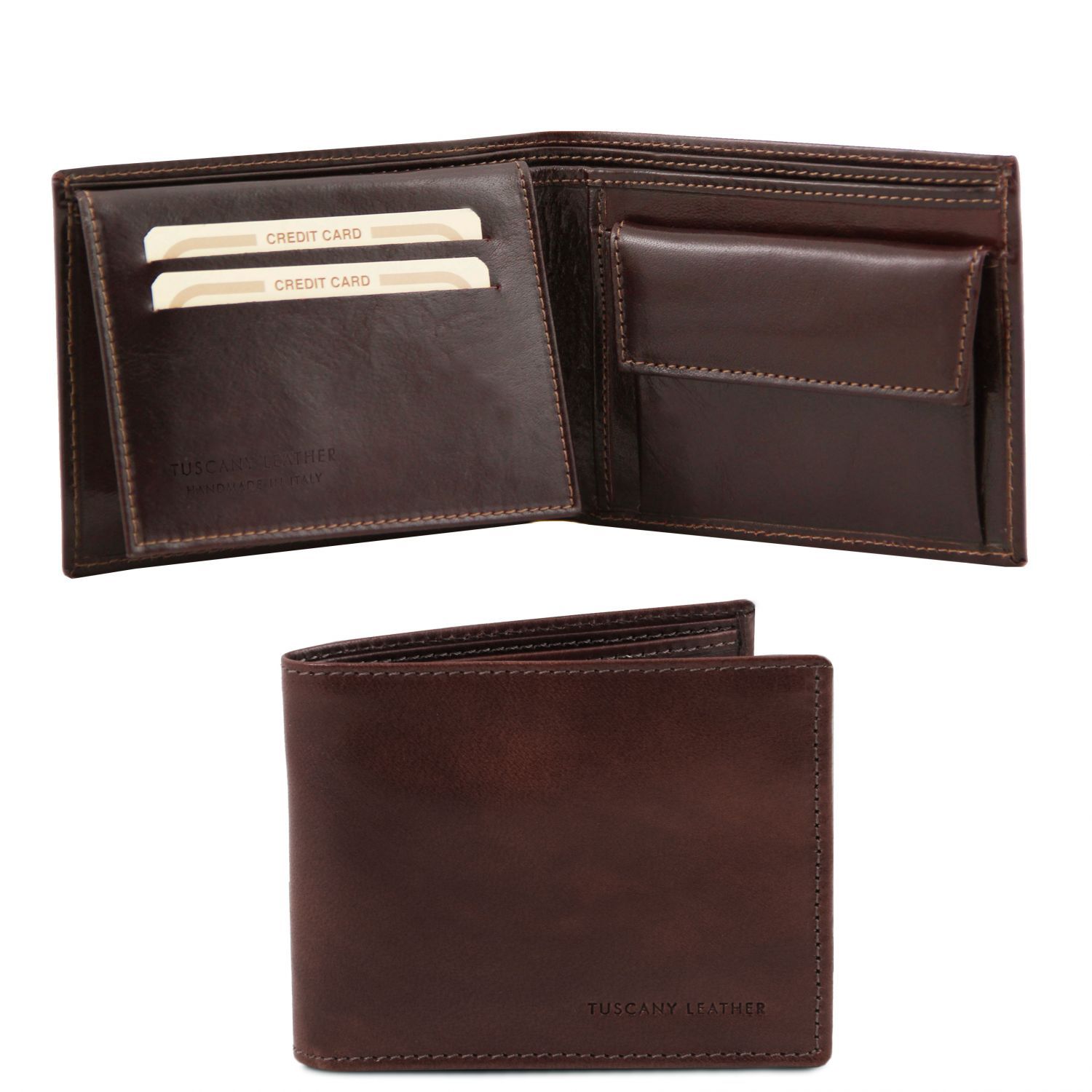 Elégant portefeuille en cuir pour homme avec 3 volets et porte monnaie - Marron foncé (TL140763)