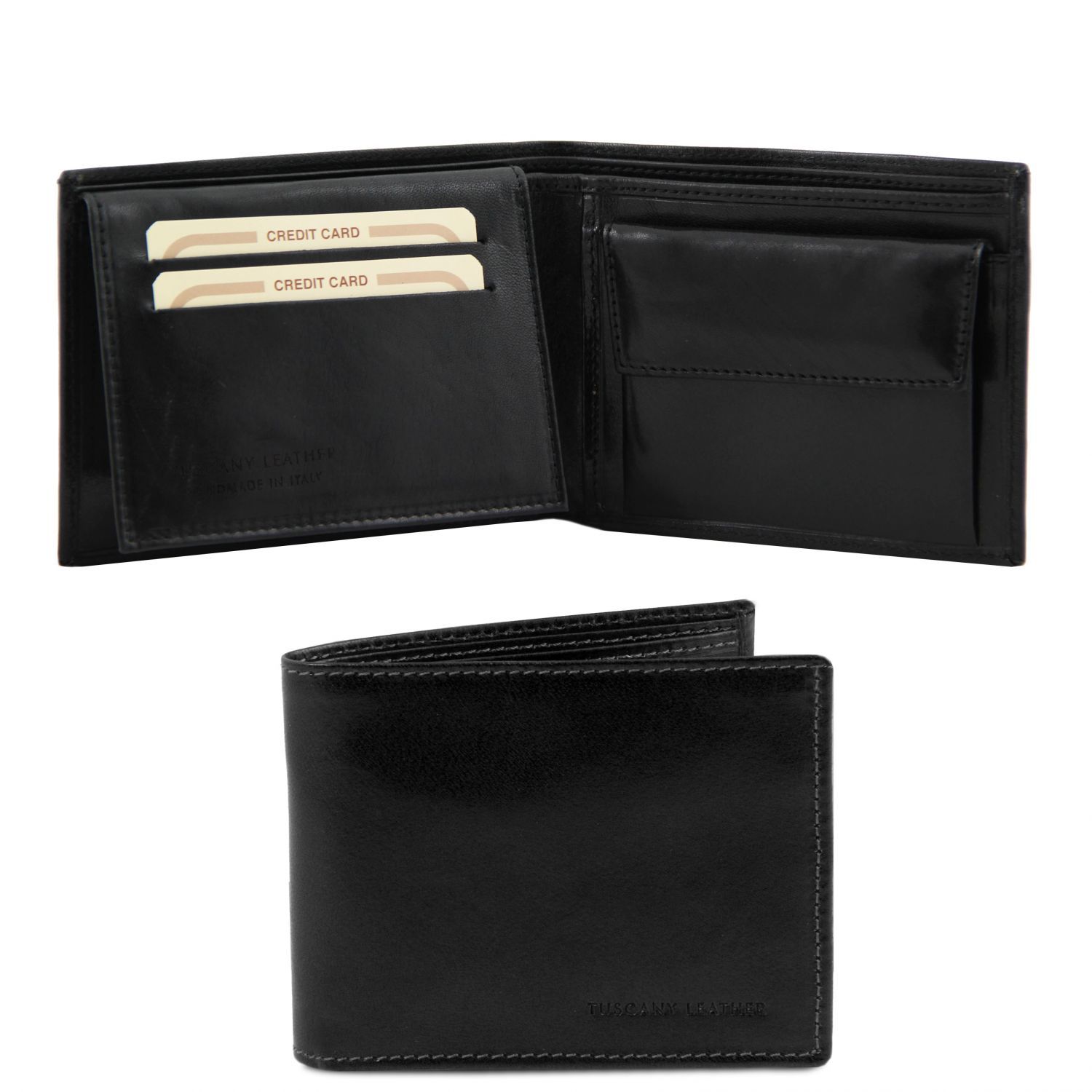 Elégant portefeuille en cuir pour homme avec 3 volets et porte monnaie - Noir (TL140763)