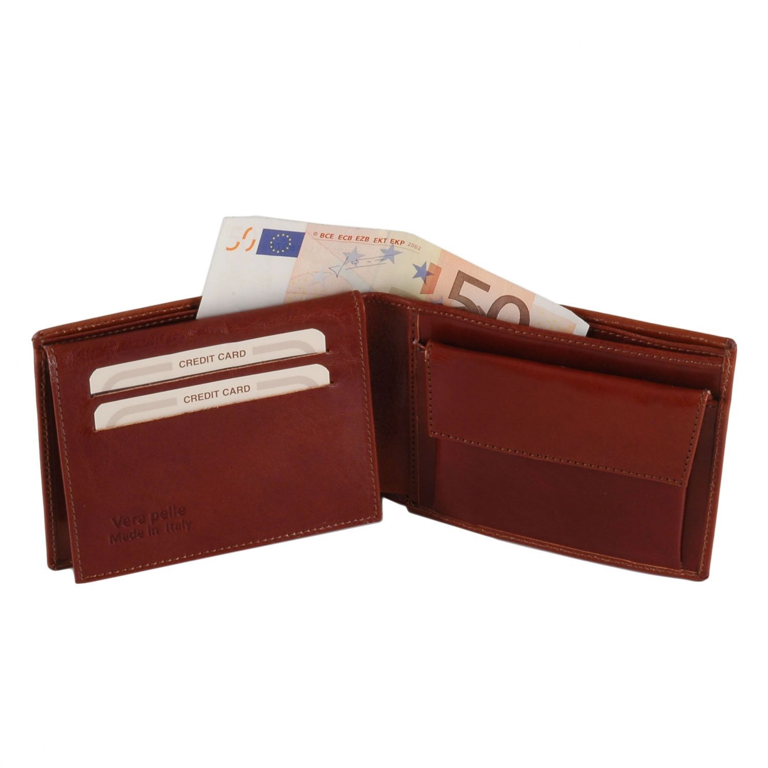 Elégant portefeuille en cuir pour homme avec 3 volets et porte monnaie - Marron (TL140763)