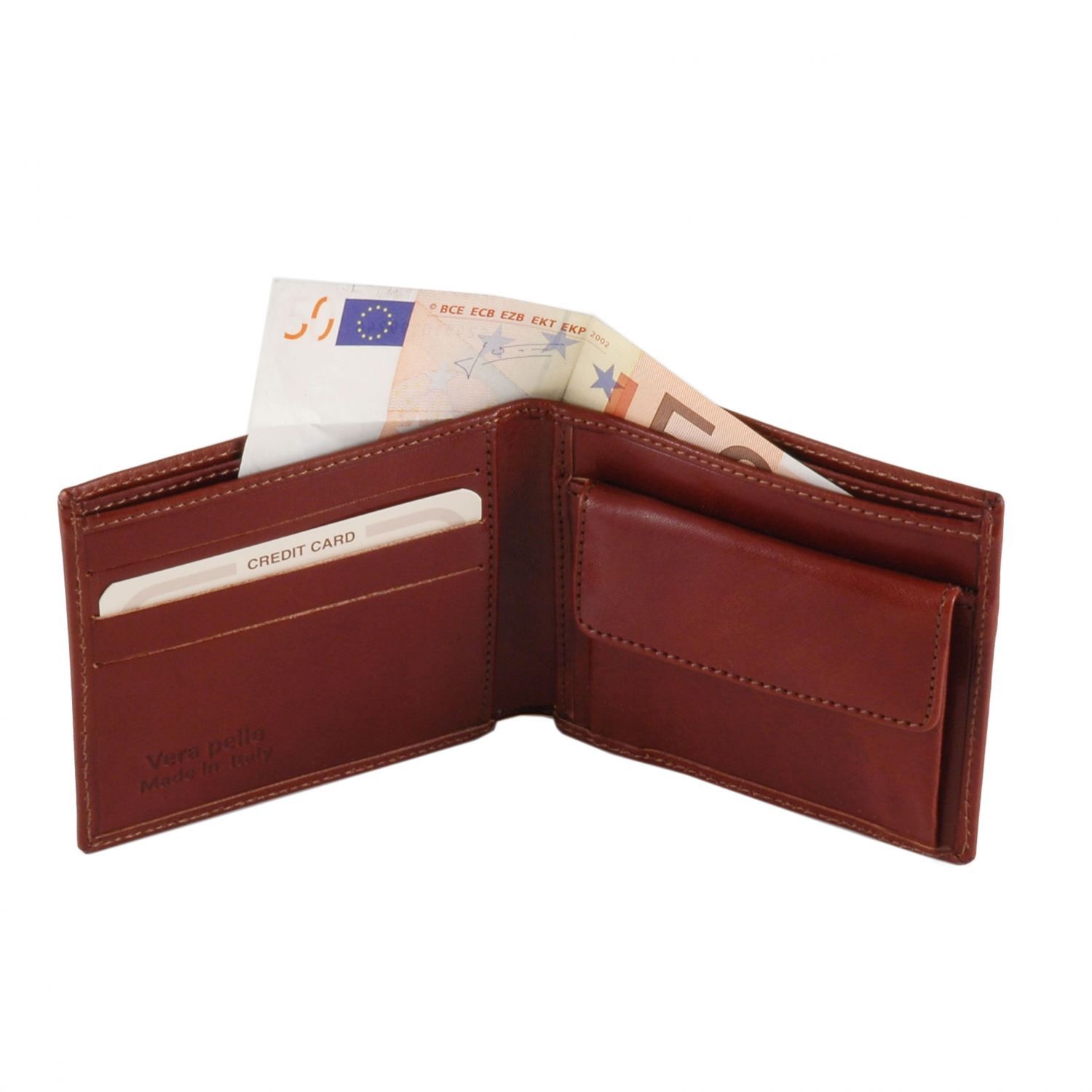 Elégant portefeuille en cuir pour homme avec 2 volets et porte monnaie - Marron (TL140761)