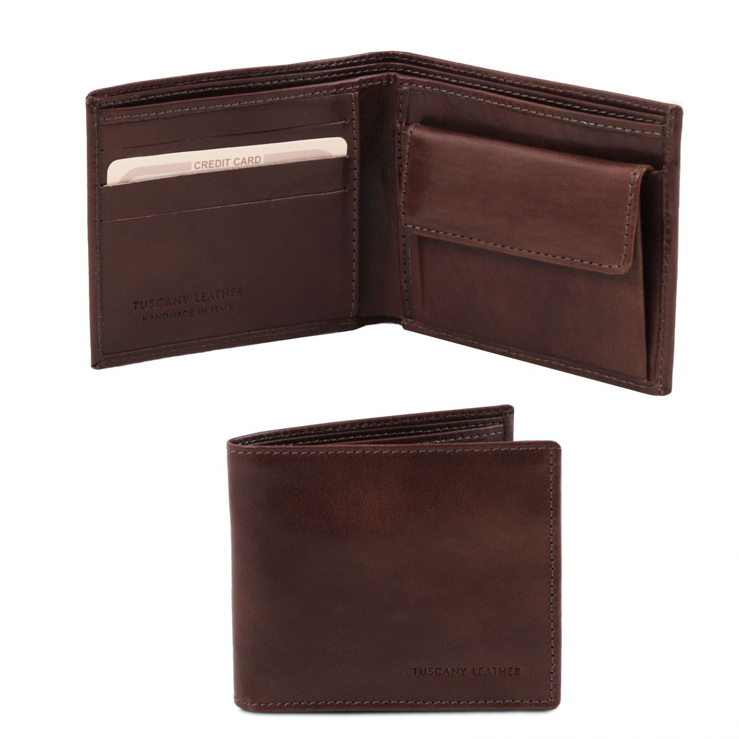 Elégant portefeuille en cuir pour homme avec 2 volets et porte monnaie - Marron foncé (TL140761)