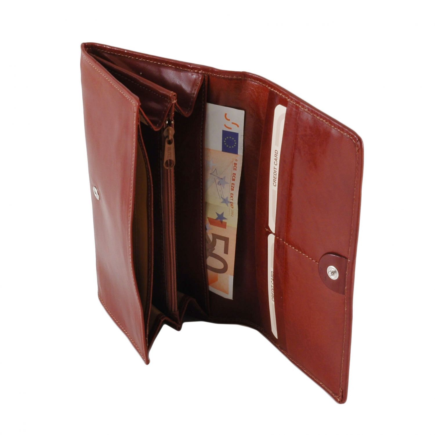Elégant portefeuille en cuir pour femme avec poches soufflets - Marron (TL140787)