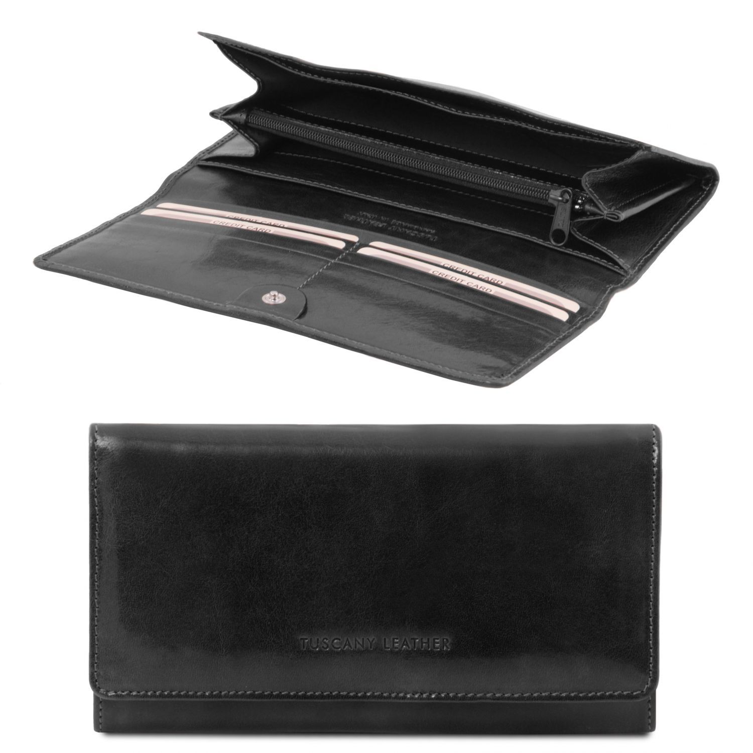 Elégant portefeuille en cuir pour femme avec poches soufflets - Noir (TL140787)