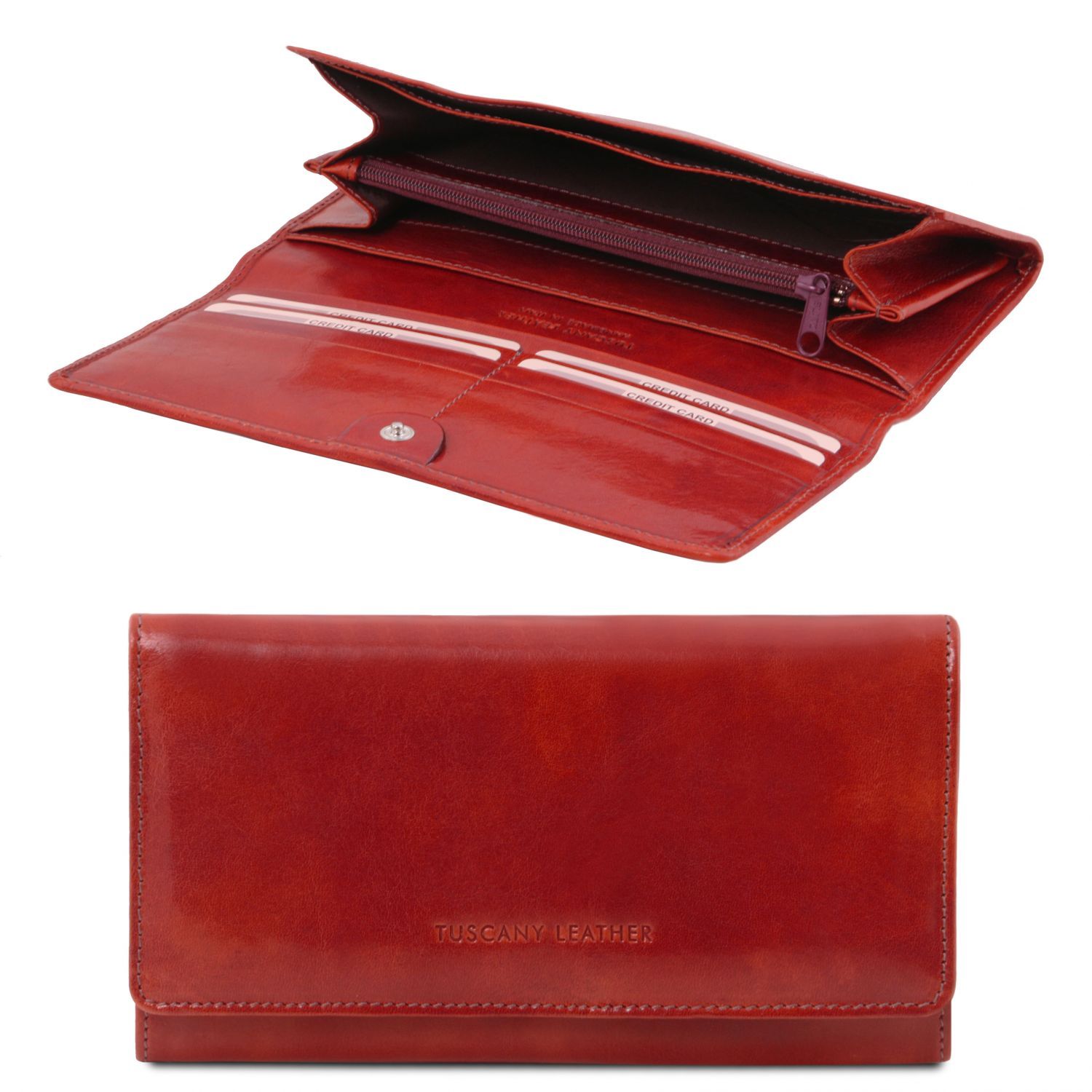Elégant portefeuille en cuir pour femme avec poches soufflets - Rouge (TL140787)