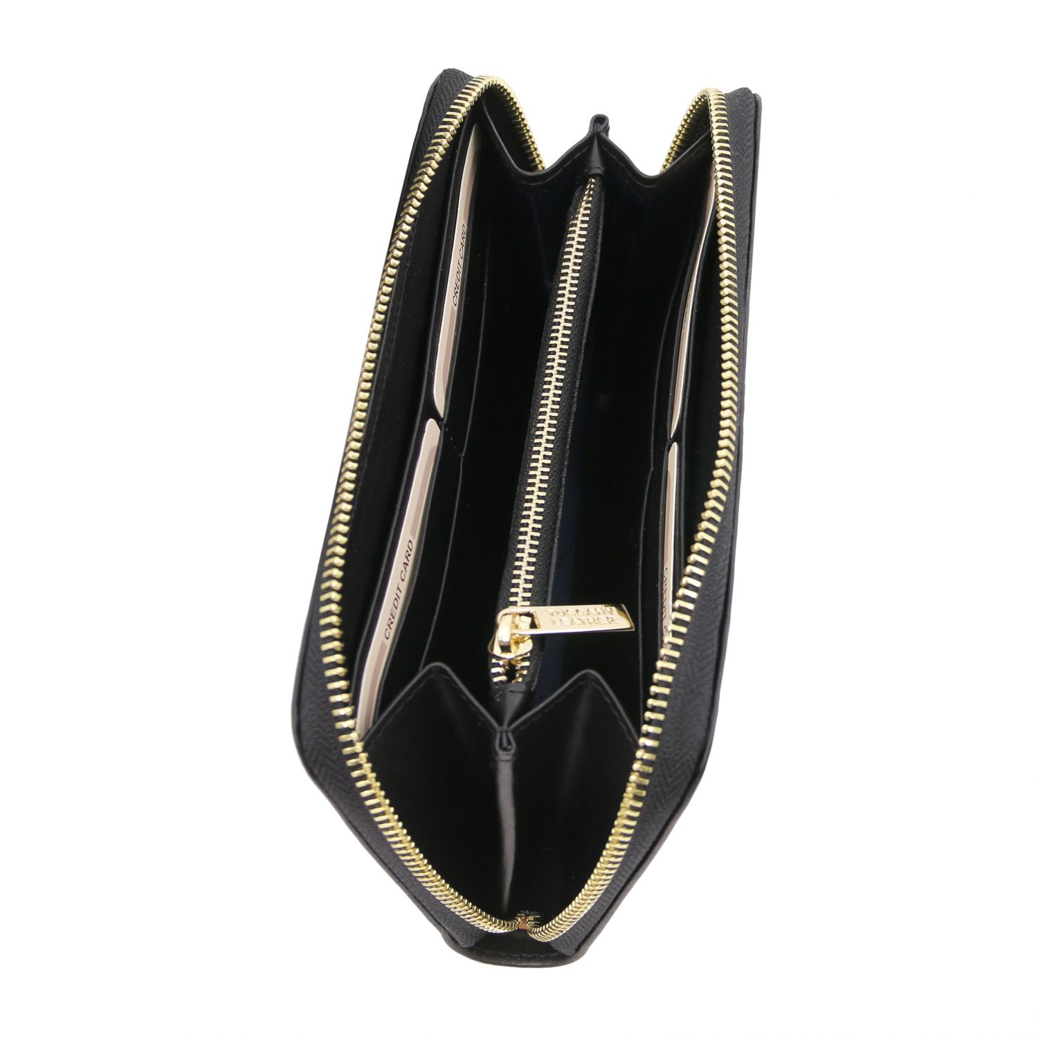 Venere - Elégant portefeuille en cuir avec 3 poches soufflets et fermeture glissière - Noir (TL142085)