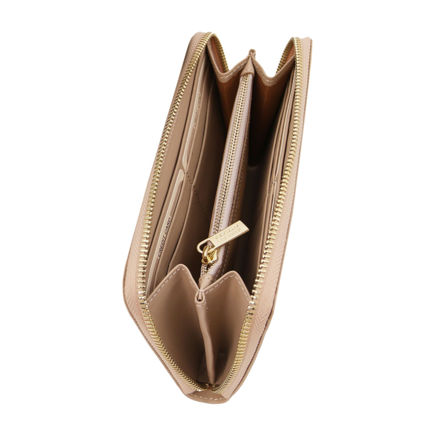 Venere - Elégant portefeuille en cuir avec 3 poches soufflets et fermeture glissière - Champagne (TL142085)
