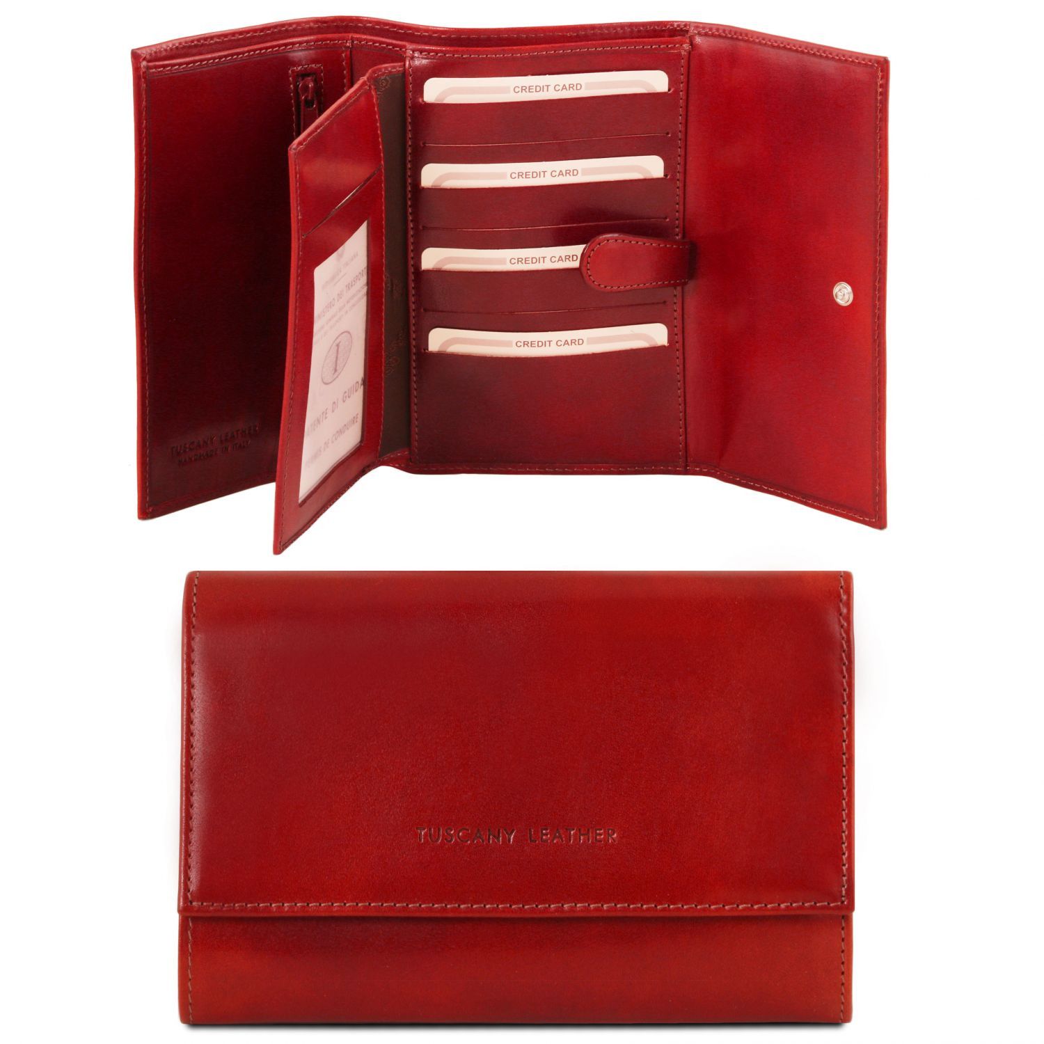 Elégant portefeuille en cuir pour femme 4 volets - Rouge (TL140796)
