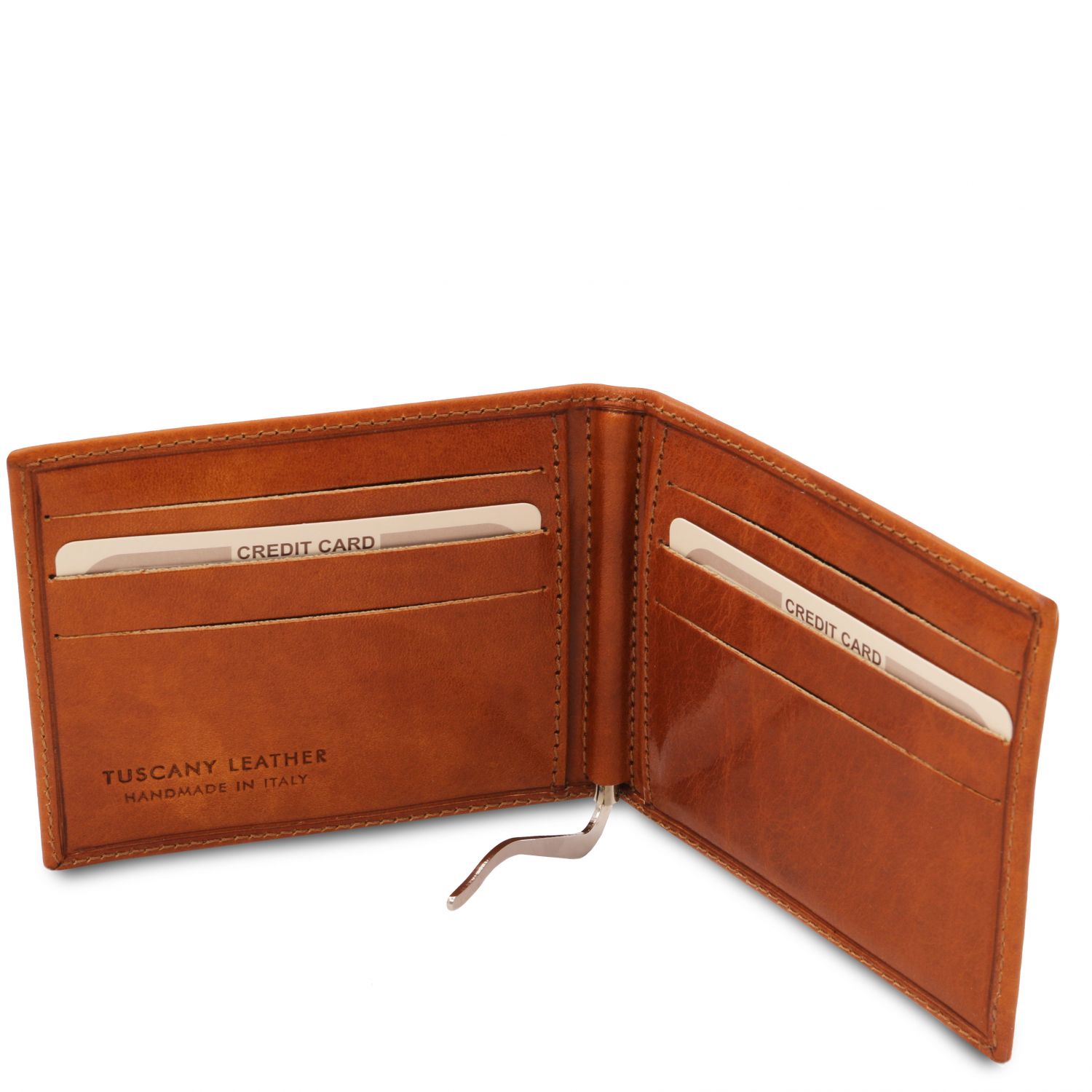 Elégant porte cartes en cuir avec pince à billets - Miel (TL142055)