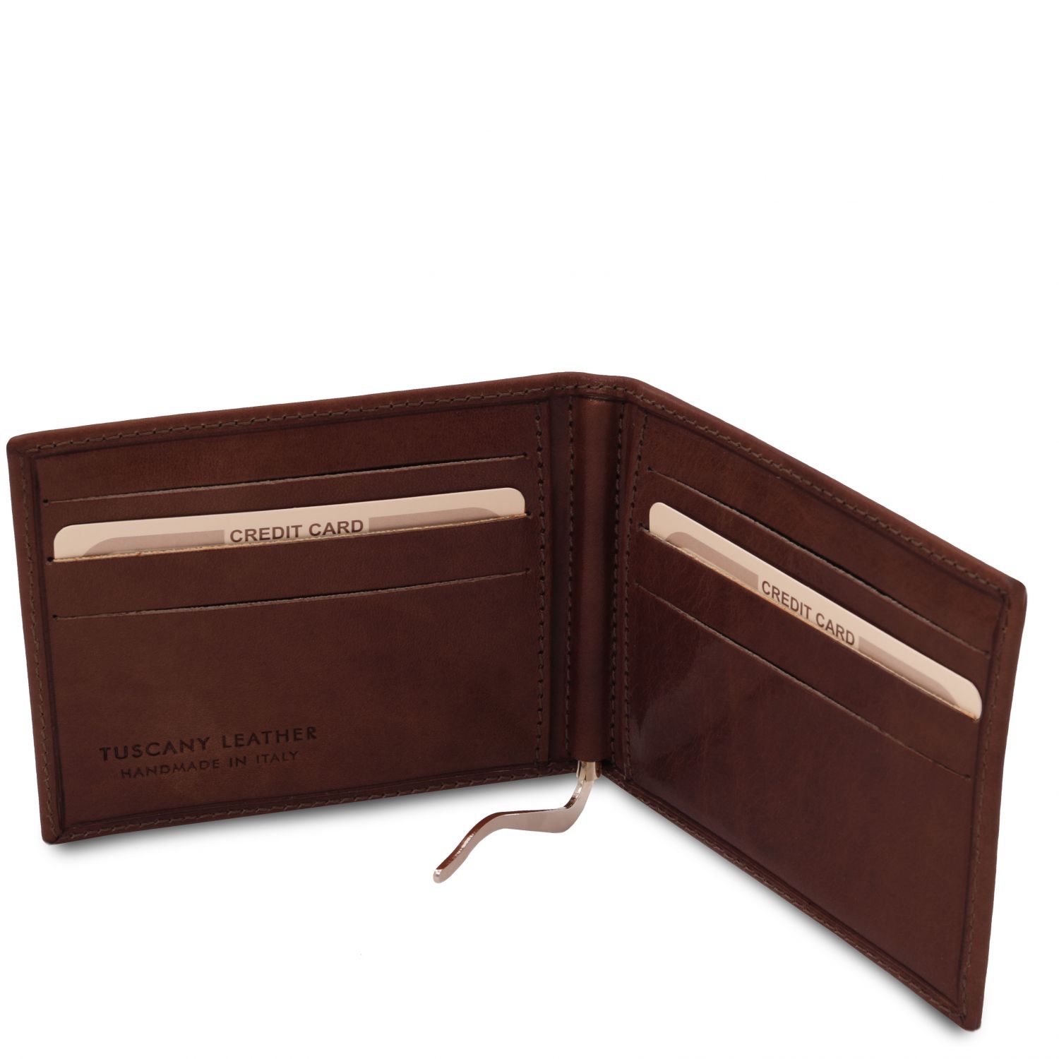 Elégant porte cartes en cuir avec pince à billets - Marron foncé (TL142055)