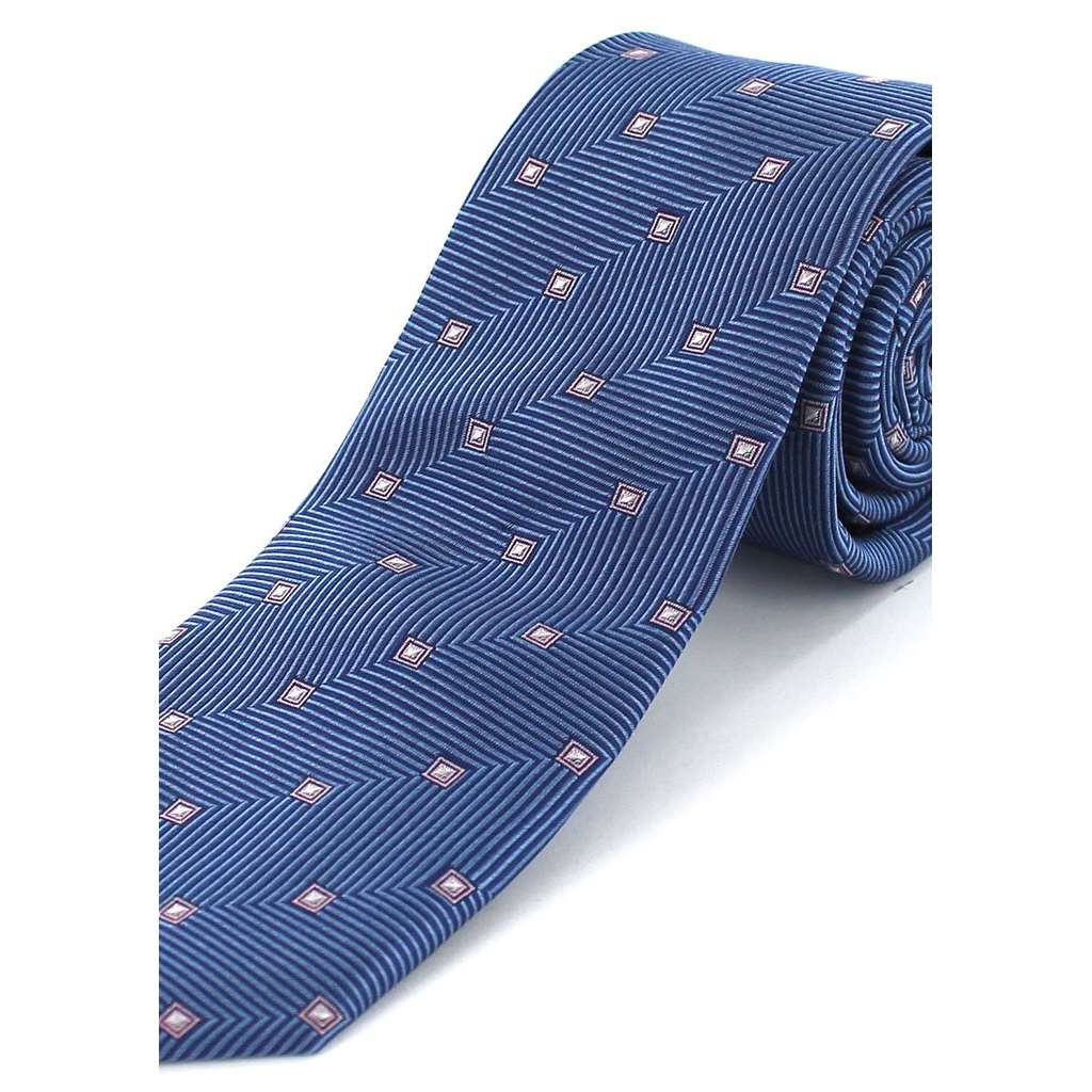 Cravate en soie bleu roi et motifs losanges rose - Homme