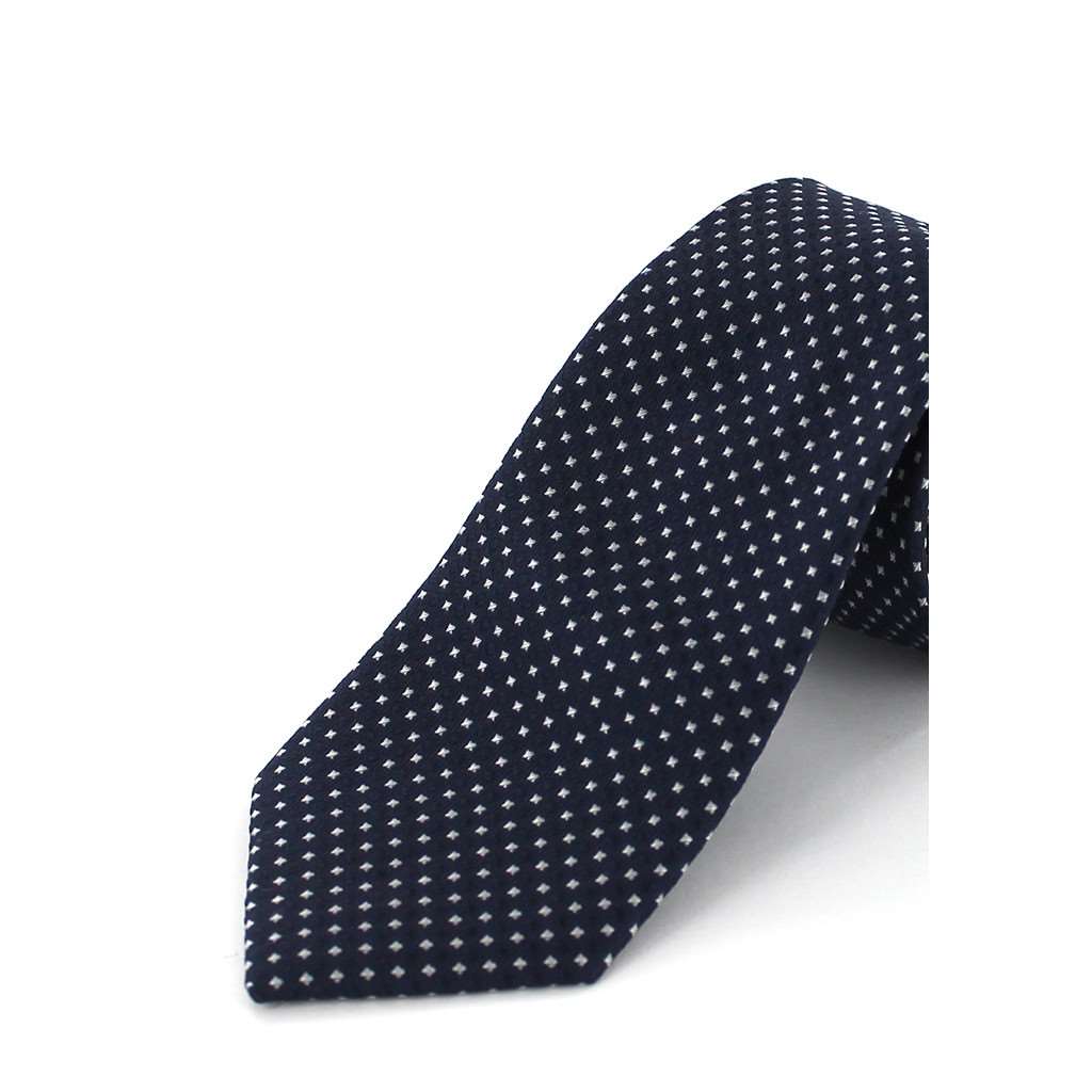Cravate en soie bleu marine petits carrés blanc - Homme