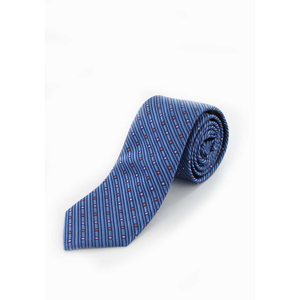 Cravate en soie bleu vagues et pois orangés - Homme