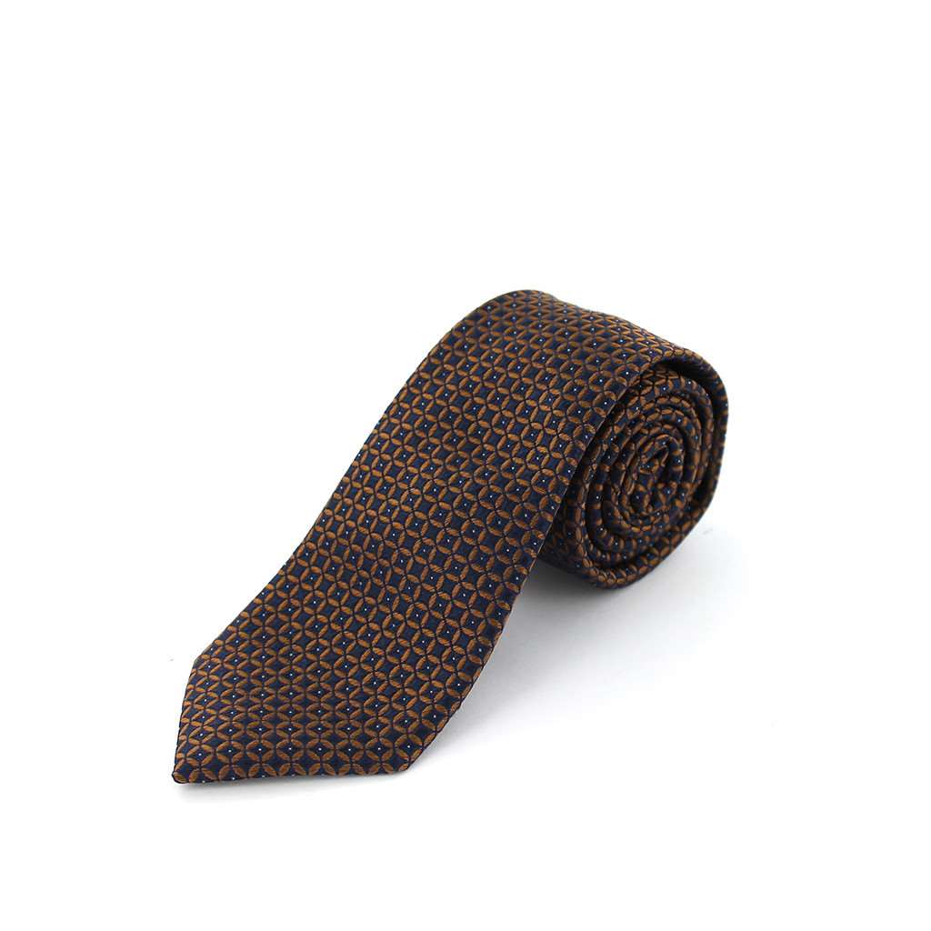 Cravate en soie marine à carrés marron - Homme