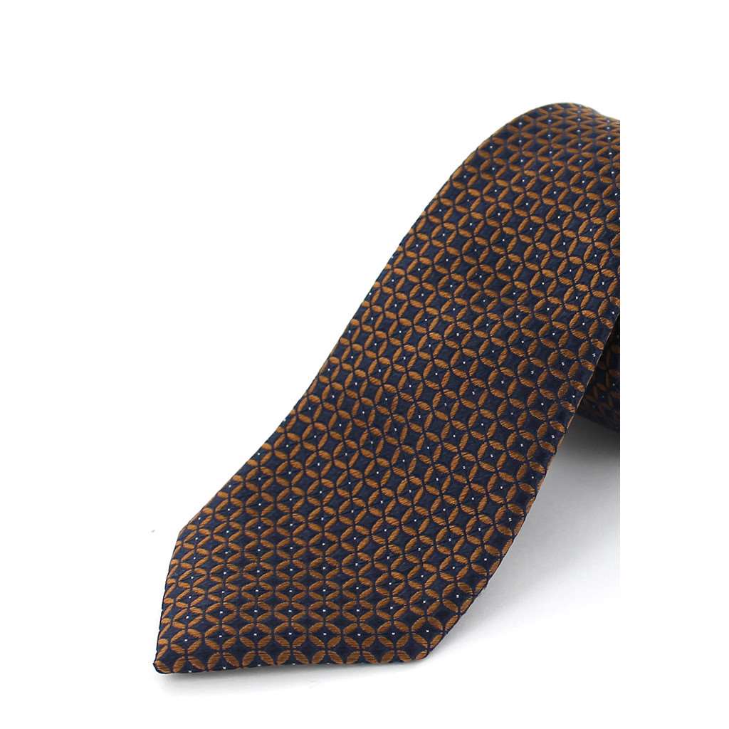 Cravate en soie marine à carrés marron - Homme