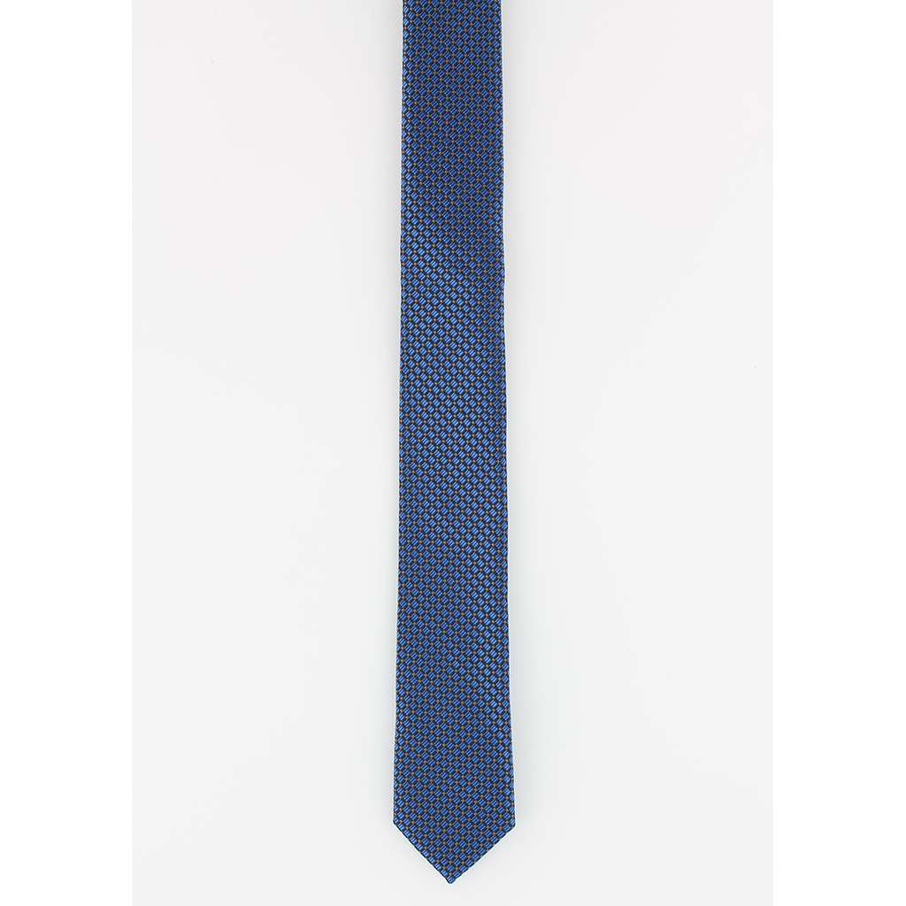 Cravate fine en soie bleu losanges marron - Homme