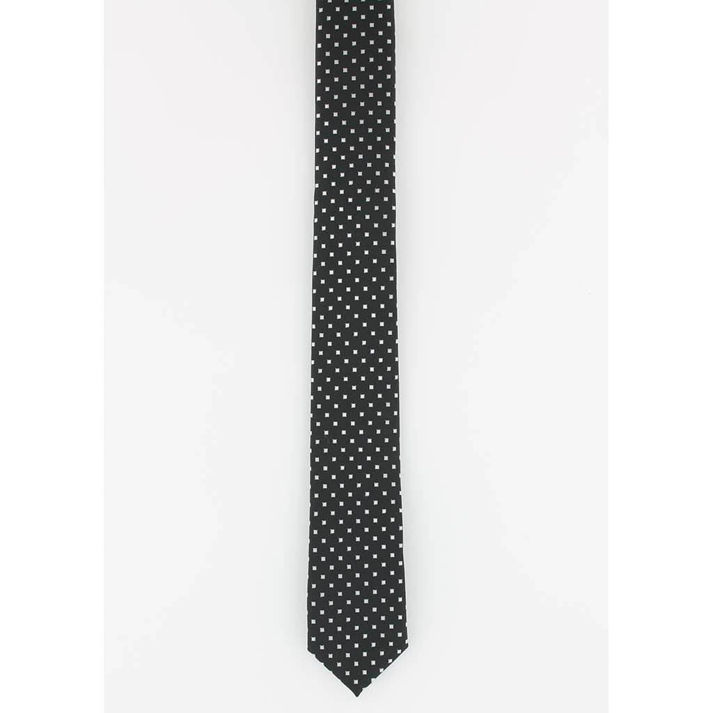 Cravate fine en soie noire motifs carrés - Homme