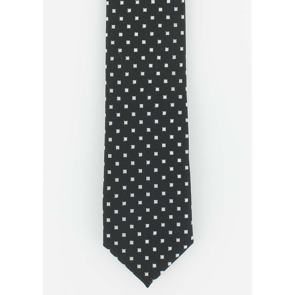 Cravate fine en soie noire motifs carrés - Homme