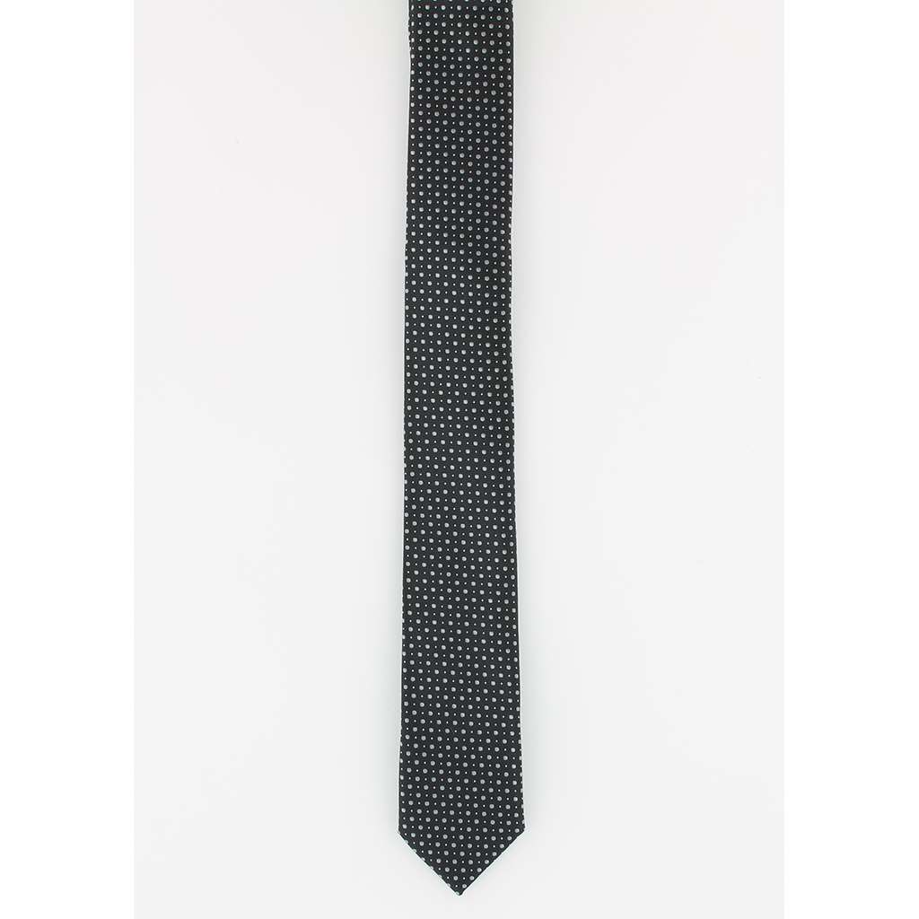 Cravate fine en soie noire petits pois blanc - Homme