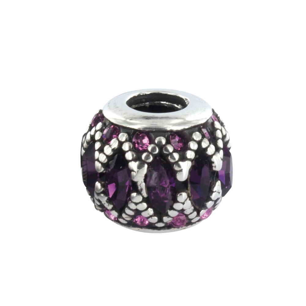 Perle cristal de Swarovski couleur Améthyste et argent 925/1000 rhodié