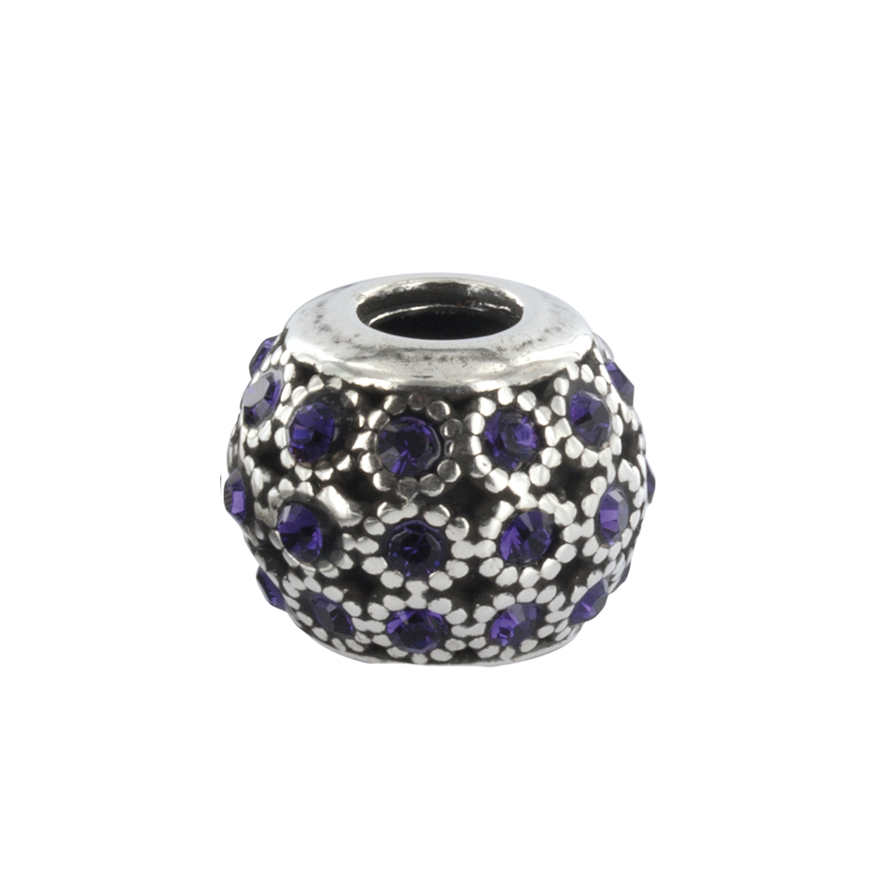 Perle cristal de Swarovski violet et argent 925/1000 rhodié  