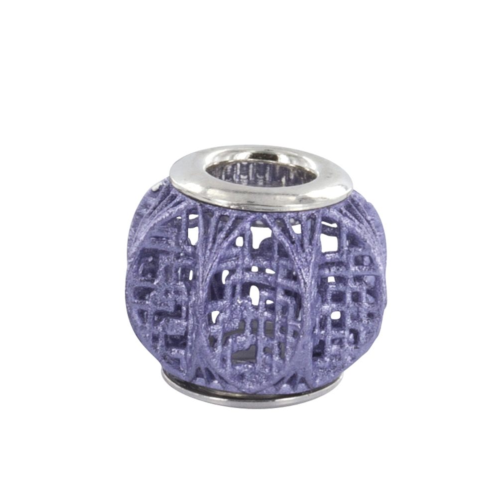 Perle ajourée en résine violette et argent 925/1000 rhodié  