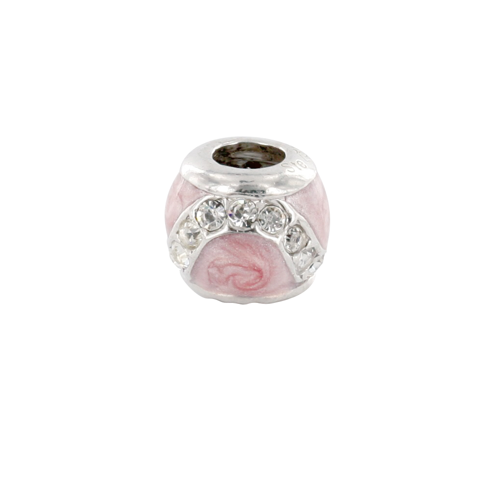 Perle émail rose vague oxydes et argent 925/1000 rhodié  