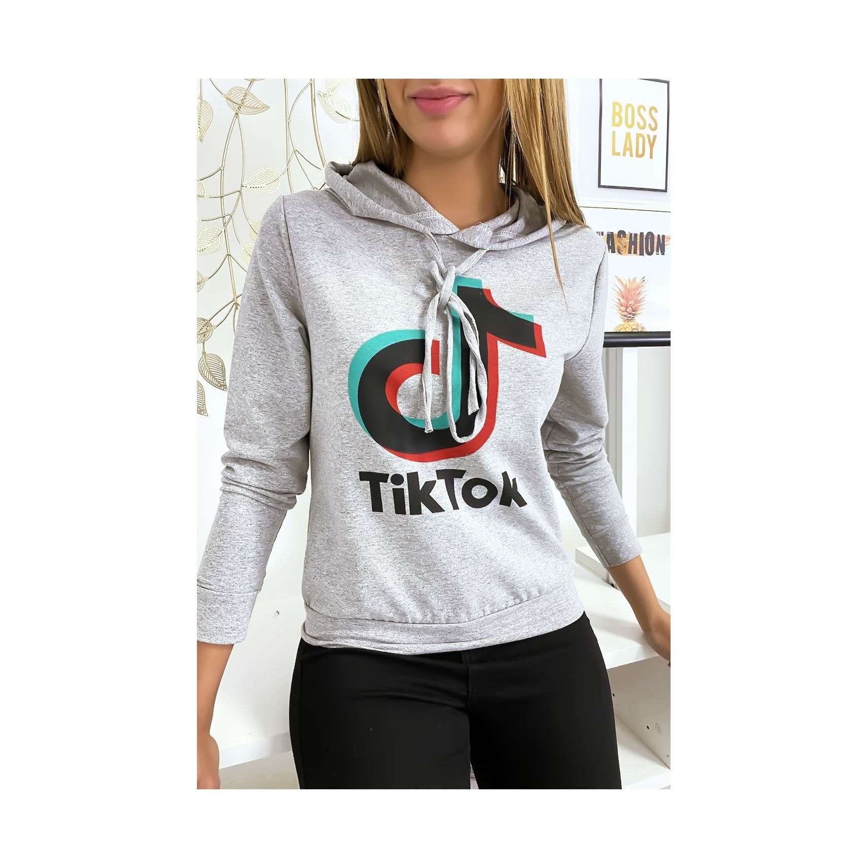 Pull sweat gris logo Tik Tok (K-6/1-18357-gris)