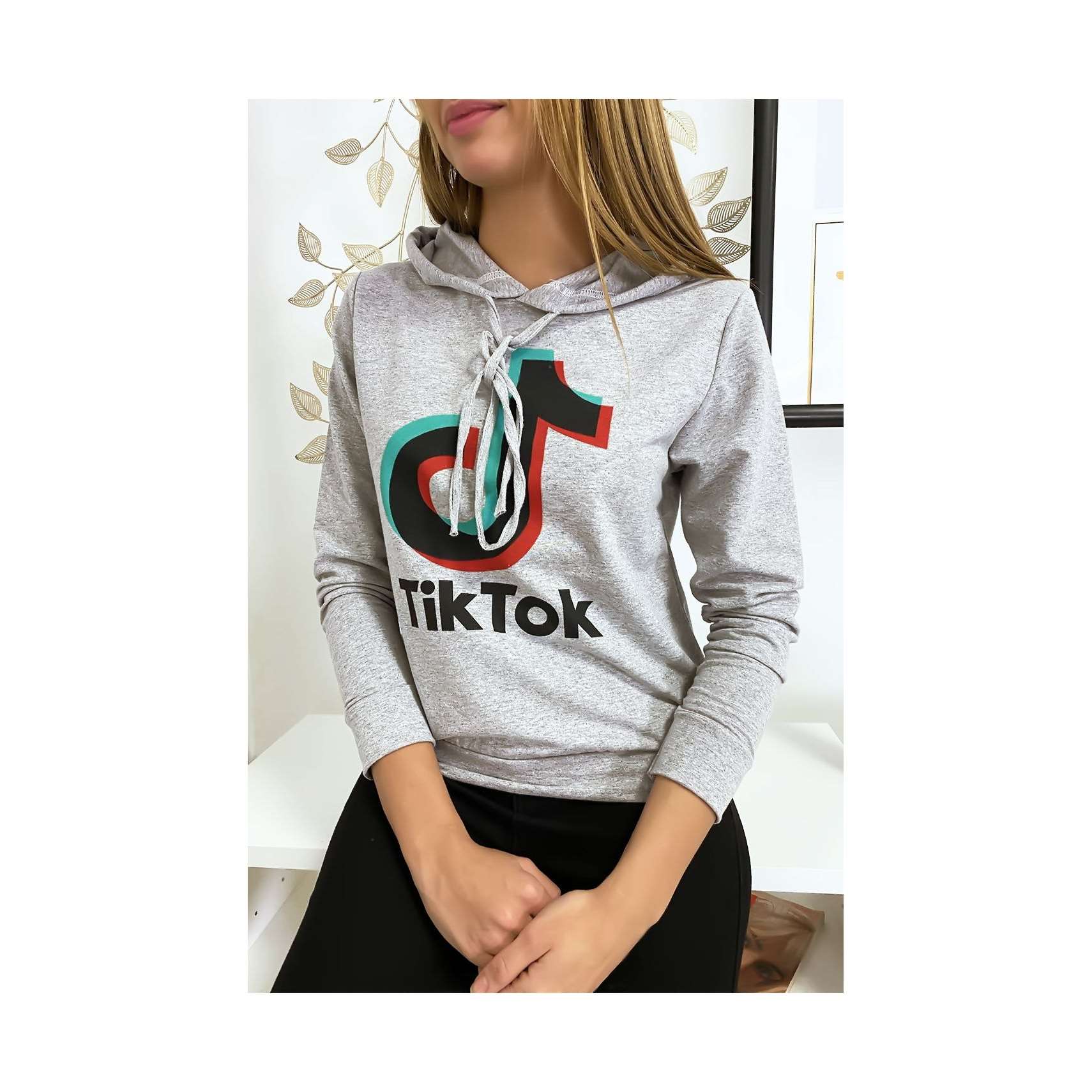 Pull sweat gris logo Tik Tok (K-6/1-18357-gris)