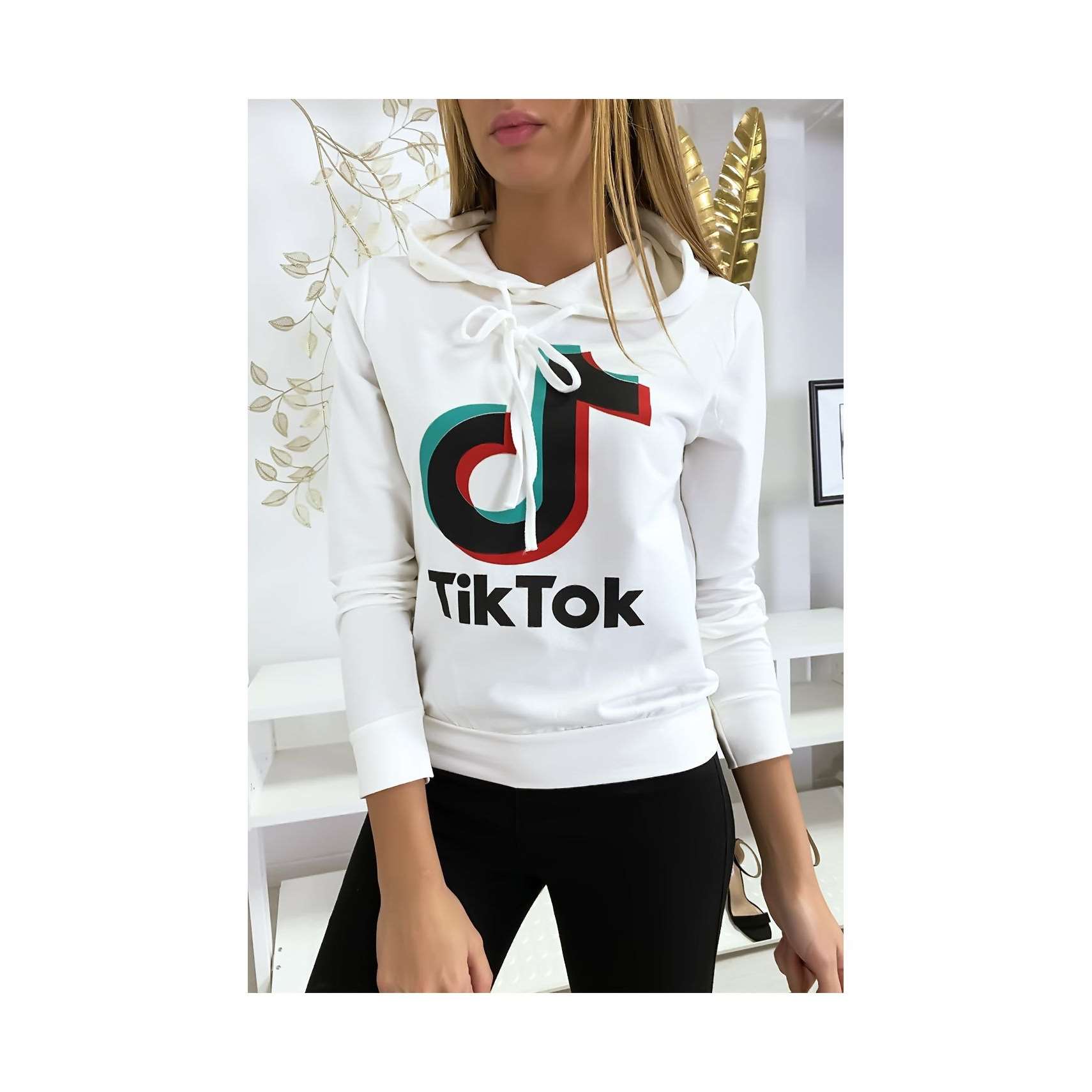 Pull sweat blanc logo Tik Tok (K-6/1-18357-blanc)