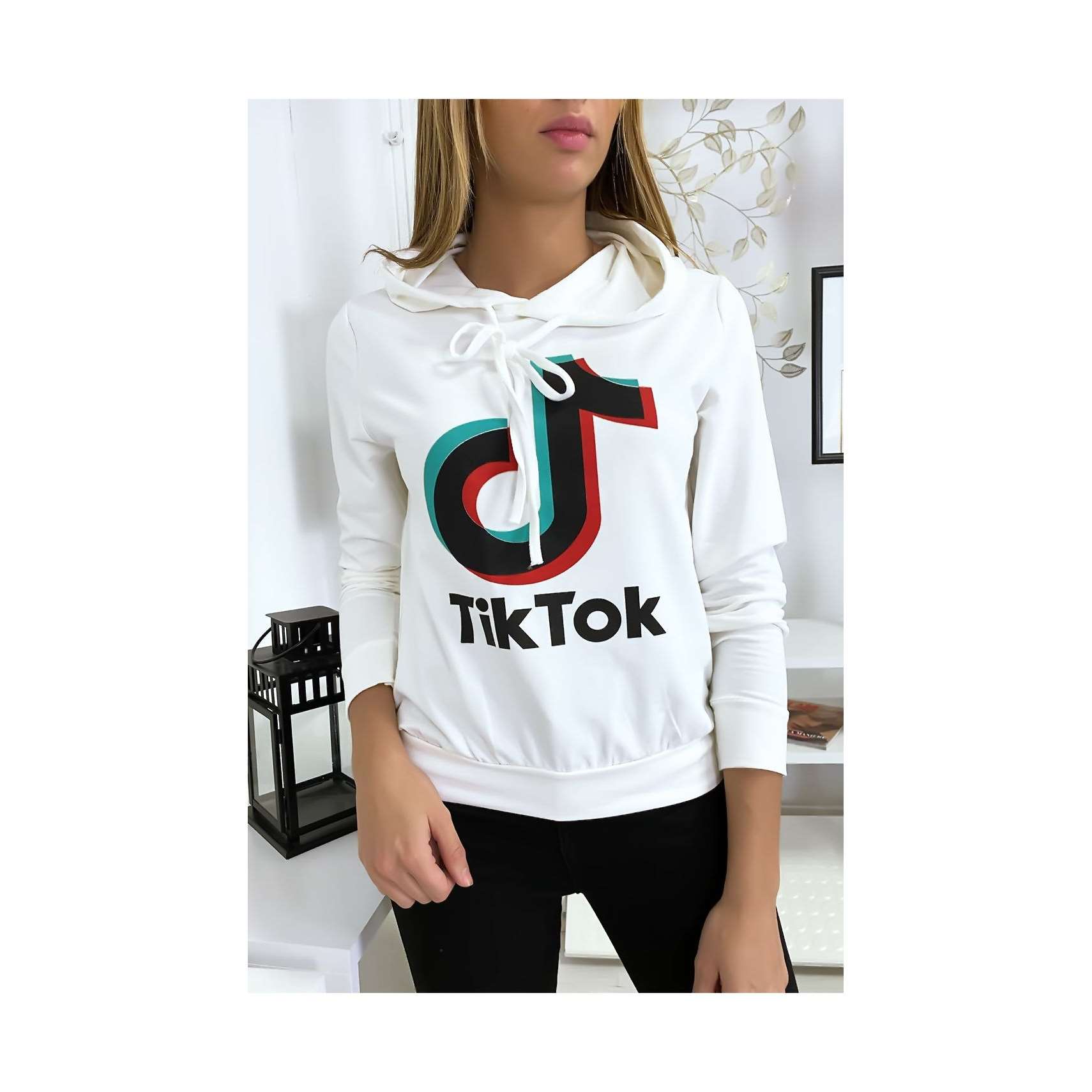 Pull sweat blanc logo Tik Tok (K-6/1-18357-blanc)