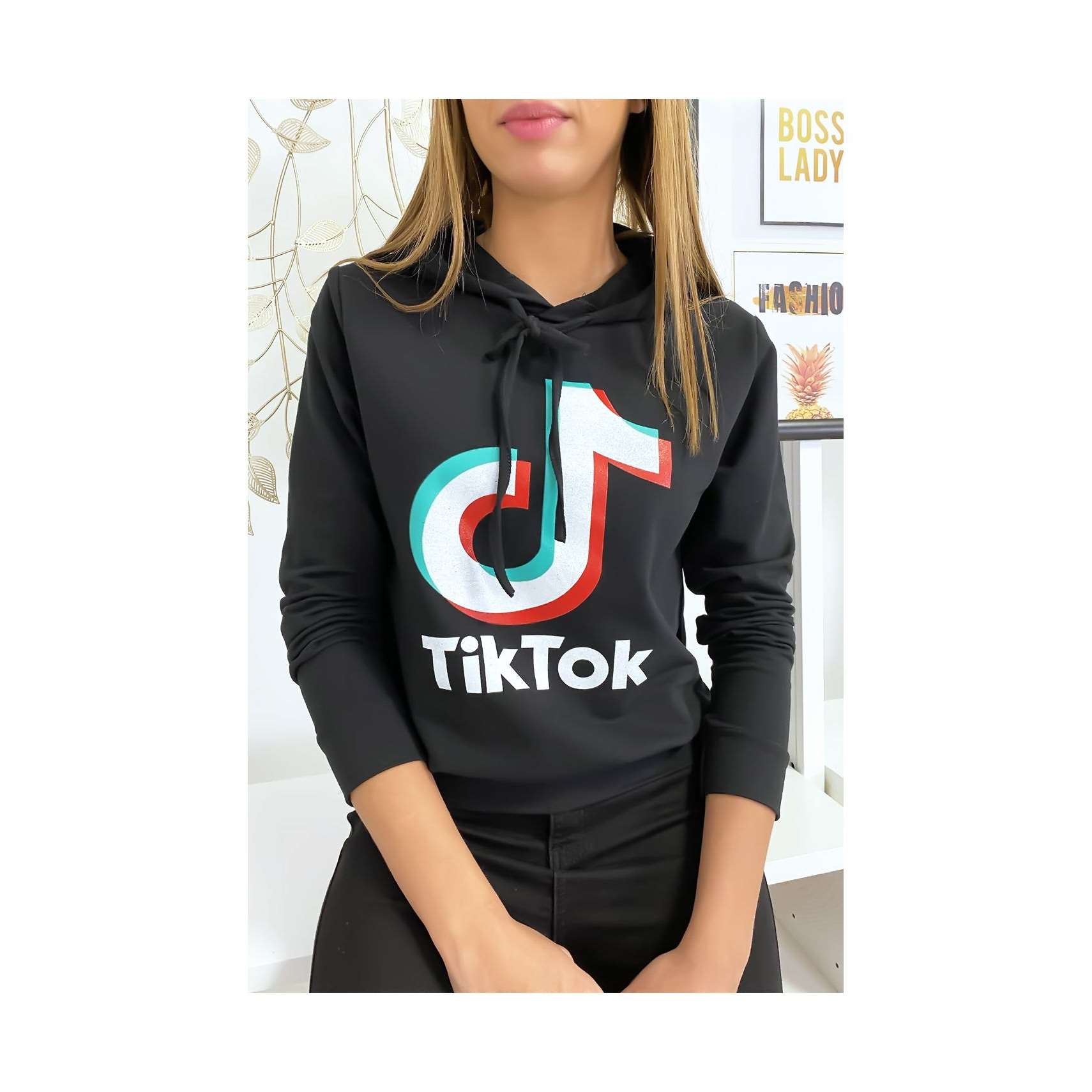 Pull sweat noir logo Tik Tok (K-6/1-18357-noir)